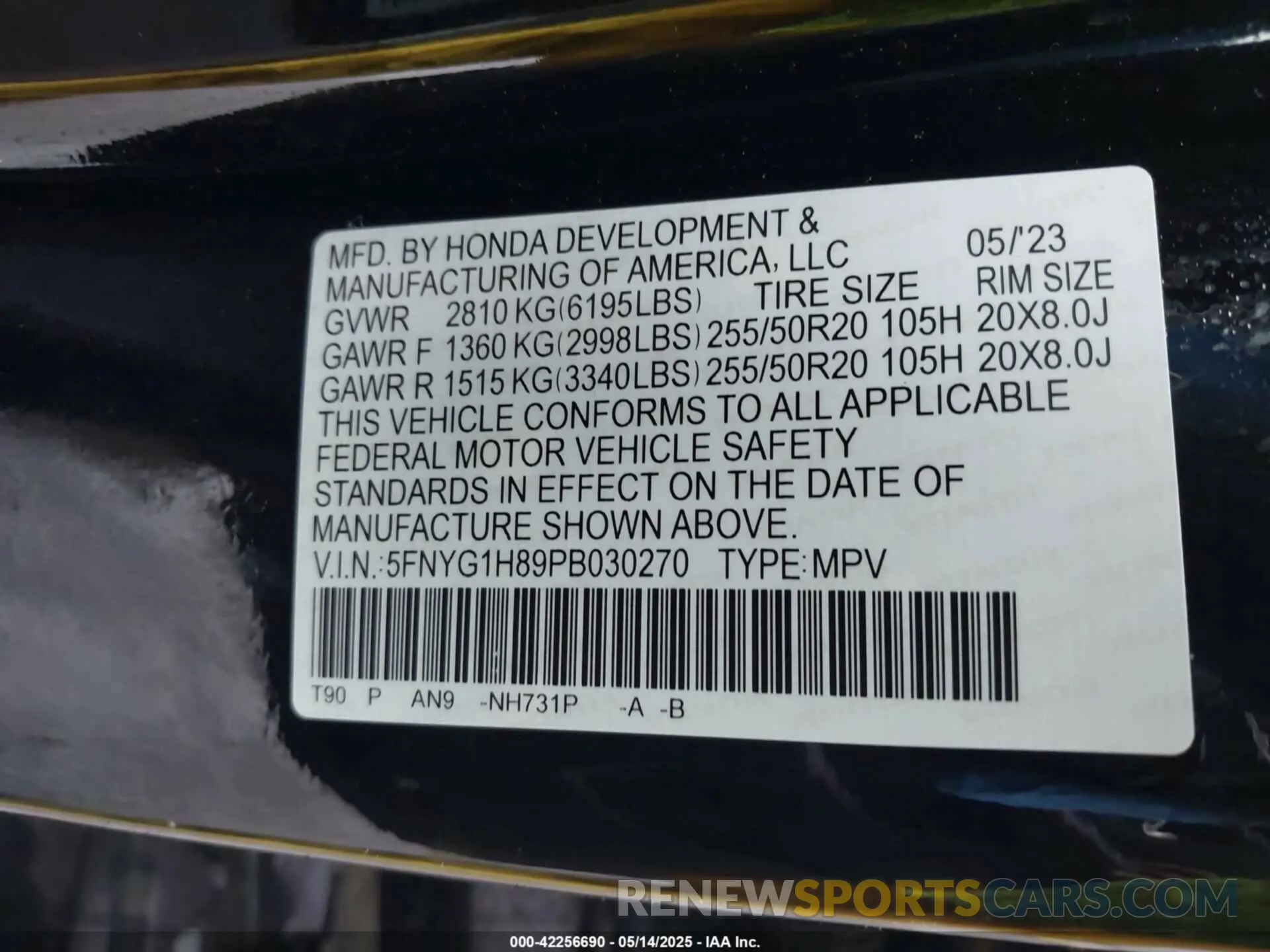 9 fotografías del automóvil dañado 5FNYG1H89PB030270 HONDA PILOT 2023