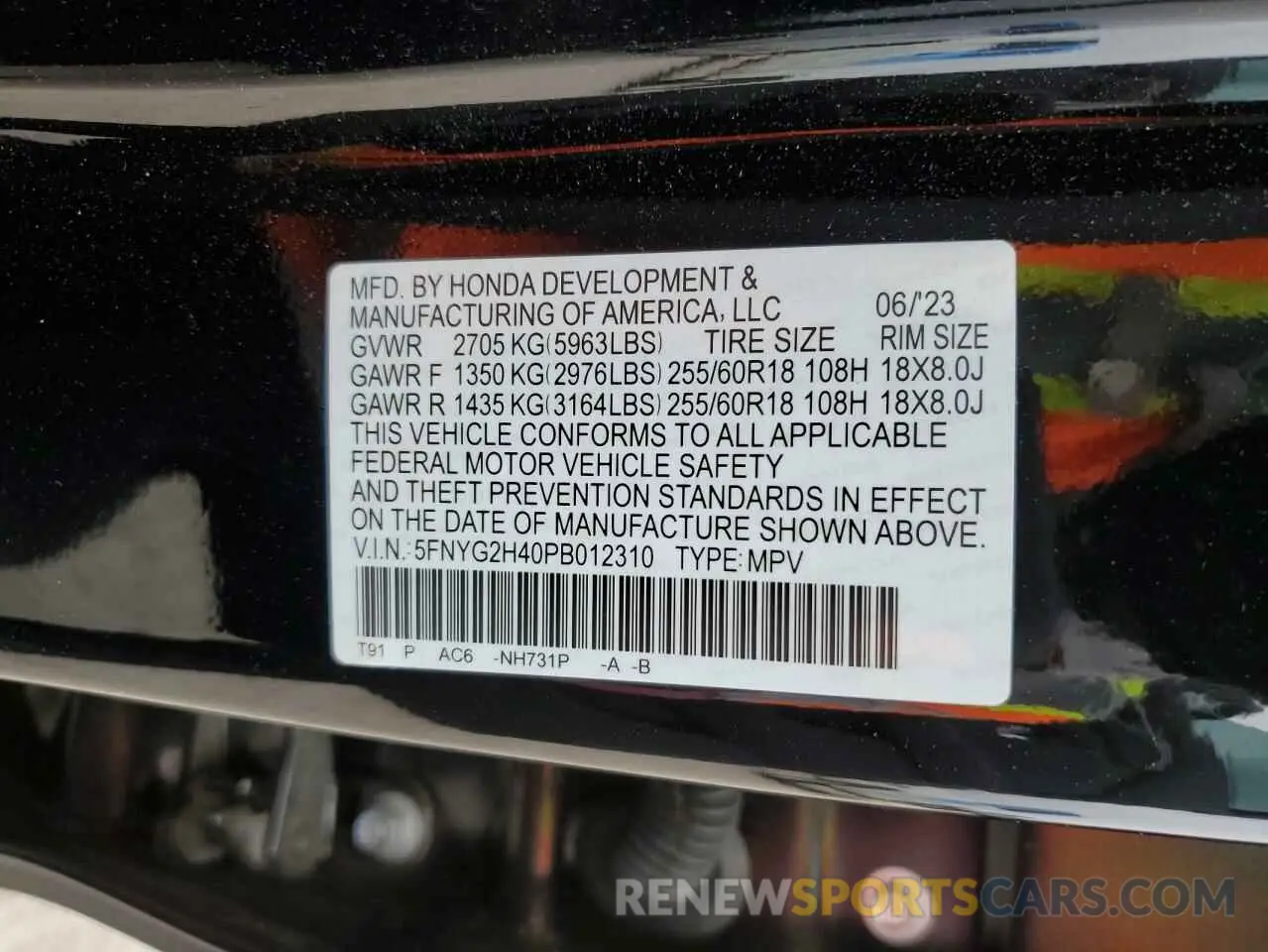 14 fotografías del automóvil dañado 5FNYG2H40PB012310 HONDA PILOT 2023