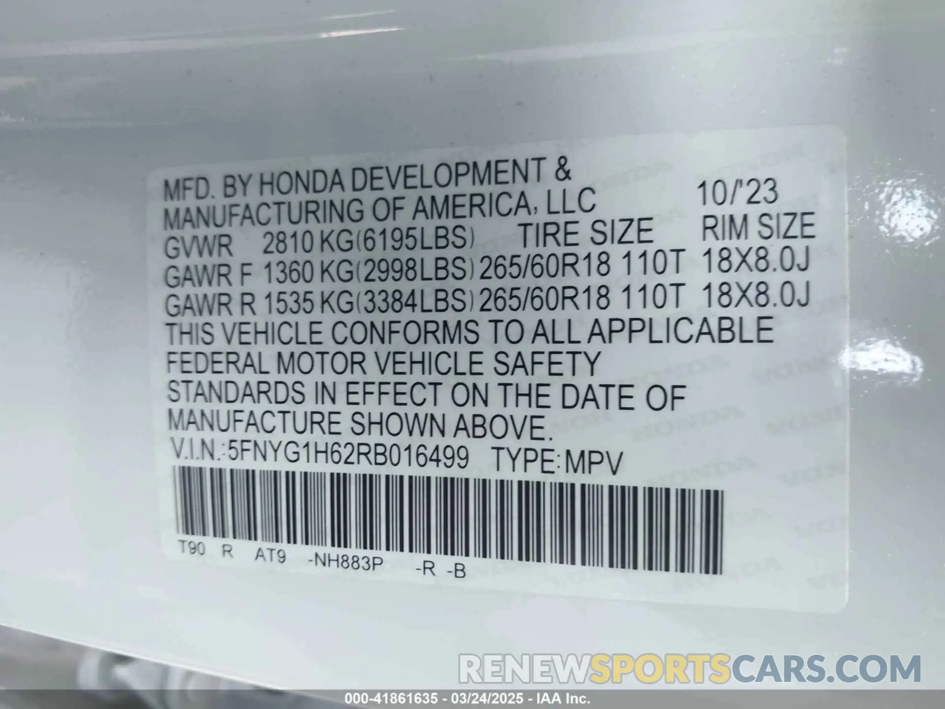 9 fotografías del automóvil dañado 5FNYG1H62RB016499 HONDA PILOT 2024