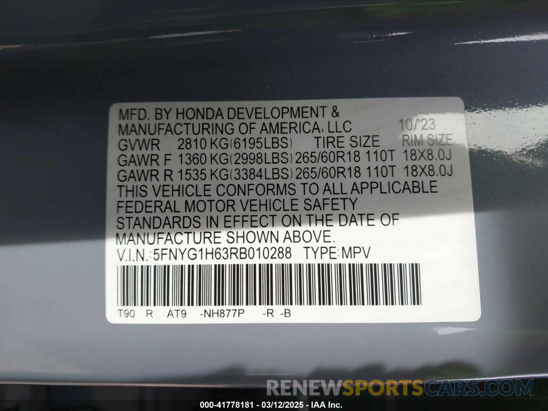 9 fotografías del automóvil dañado 5FNYG1H63RB010288 HONDA PILOT 2024