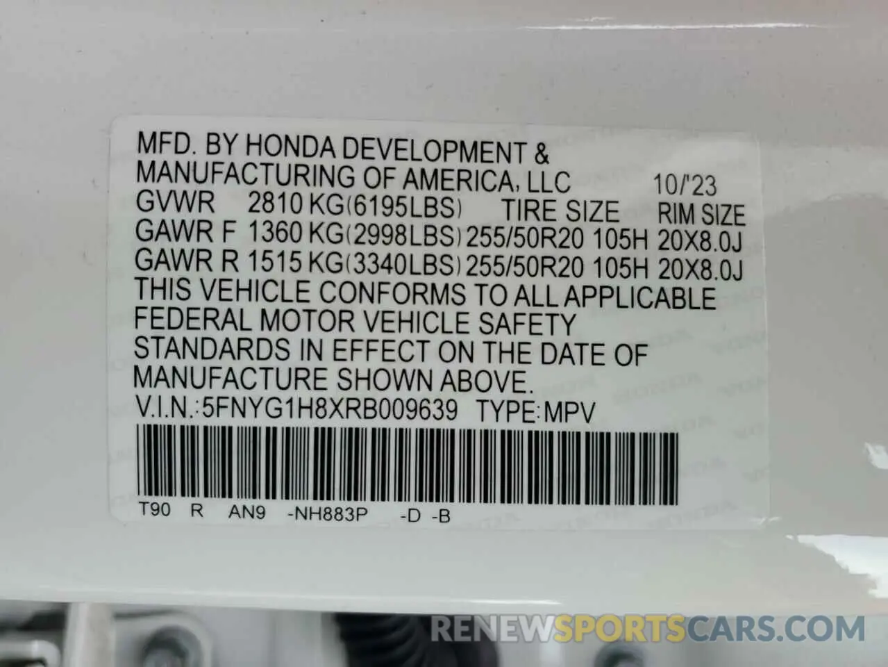 15 fotografías del automóvil dañado 5FNYG1H8XRB009639 HONDA PILOT 2024