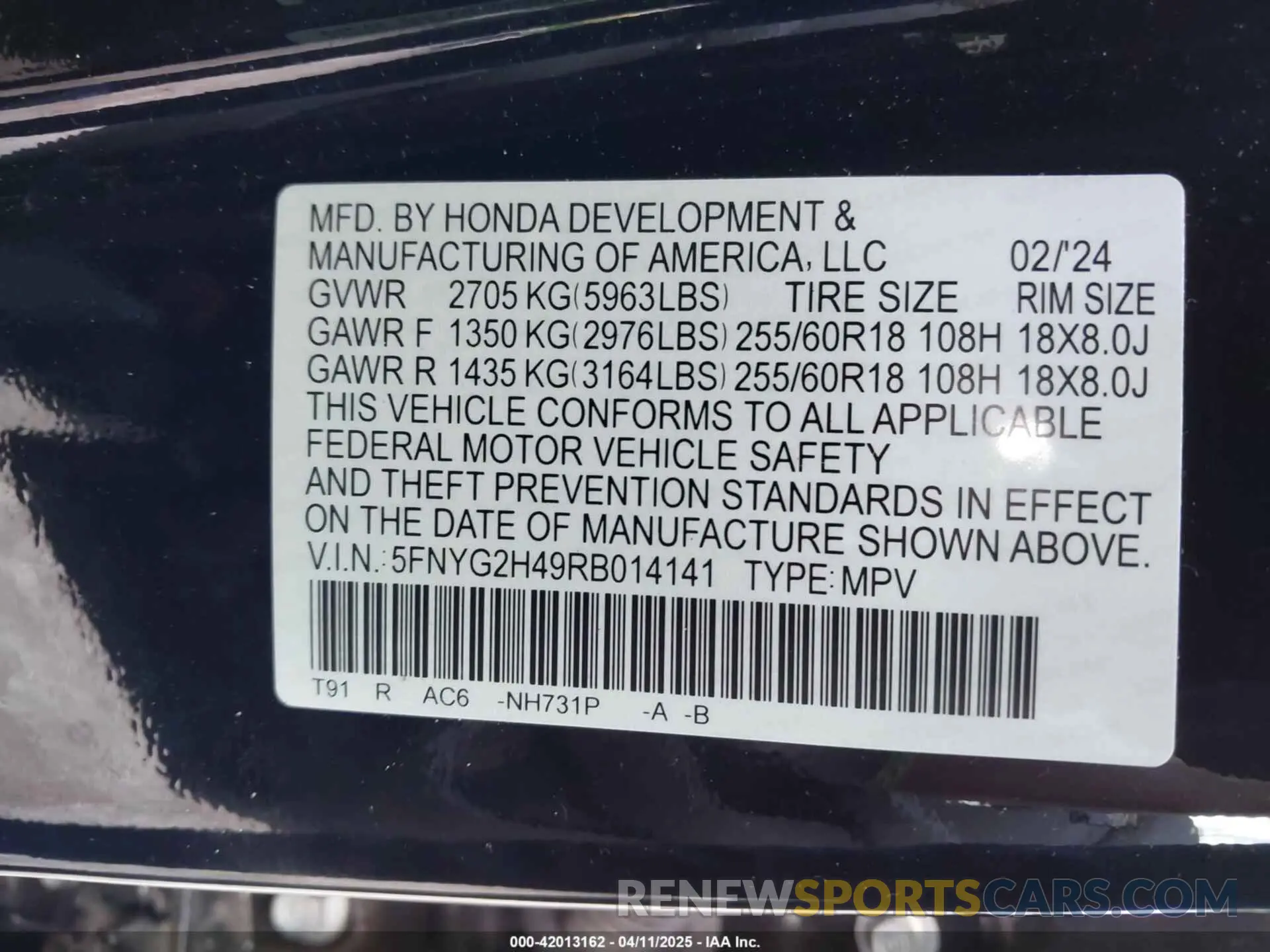 9 fotografías del automóvil dañado 5FNYG2H49RB014141 HONDA PILOT 2024