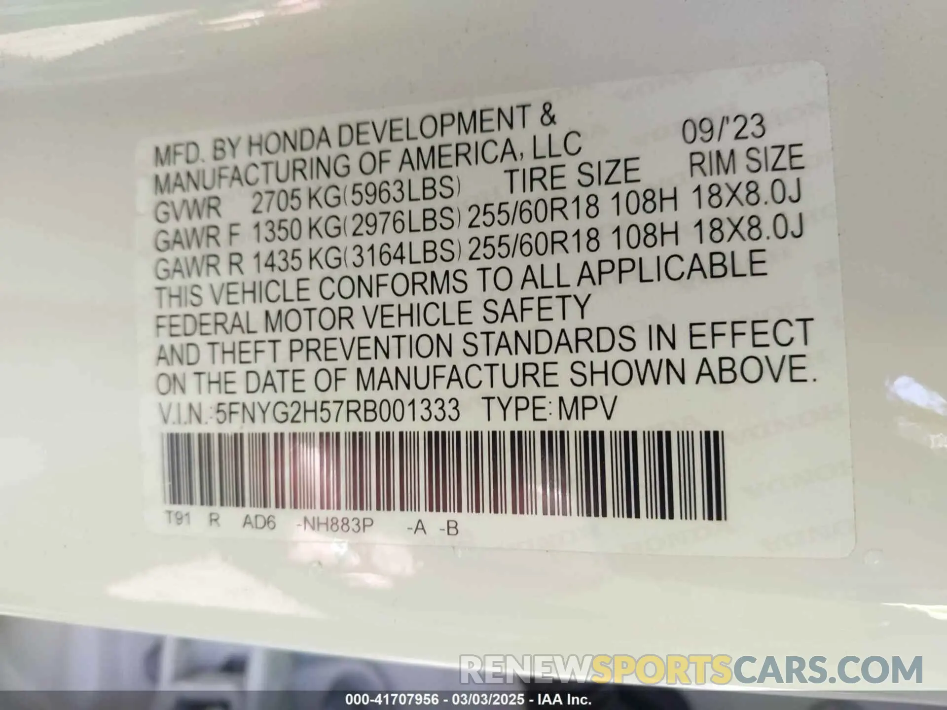 9 fotografías del automóvil dañado 5FNYG2H57RB001333 HONDA PILOT 2024