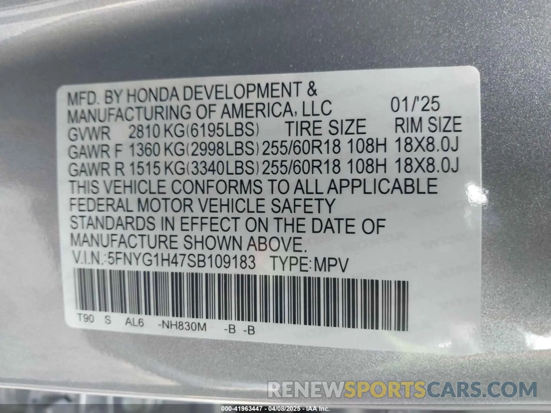 9 fotografías del automóvil dañado 5FNYG1H47SB109183 HONDA PILOT 2025