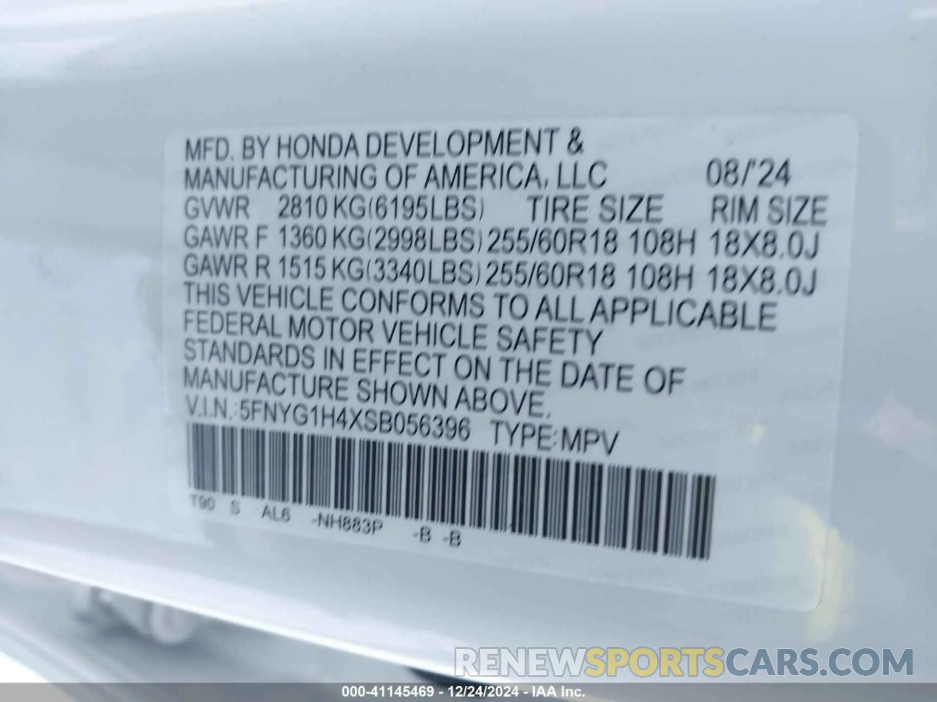 9 fotografías del automóvil dañado 5FNYG1H4XSB056396 HONDA PILOT 2025
