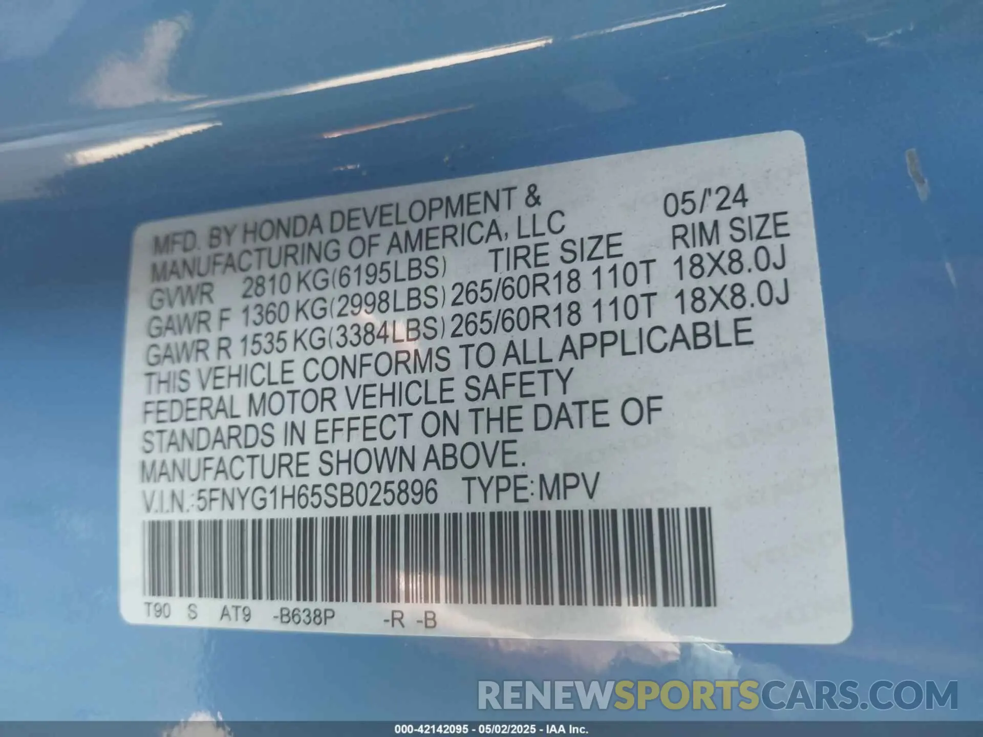 9 fotografías del automóvil dañado 5FNYG1H65SB025896 HONDA PILOT 2025