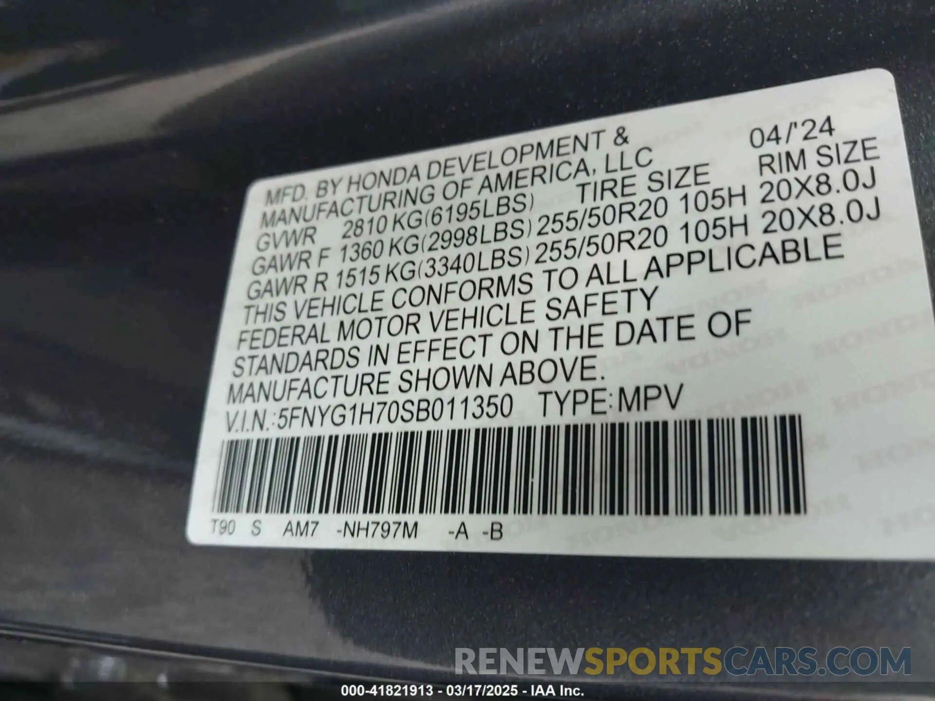9 fotografías del automóvil dañado 5FNYG1H70SB011350 HONDA PILOT 2025