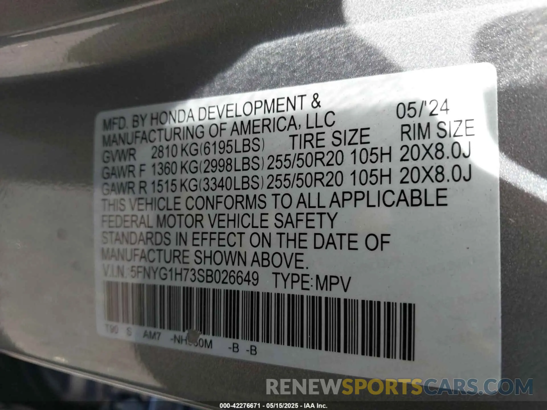 9 fotografías del automóvil dañado 5FNYG1H73SB026649 HONDA PILOT 2025