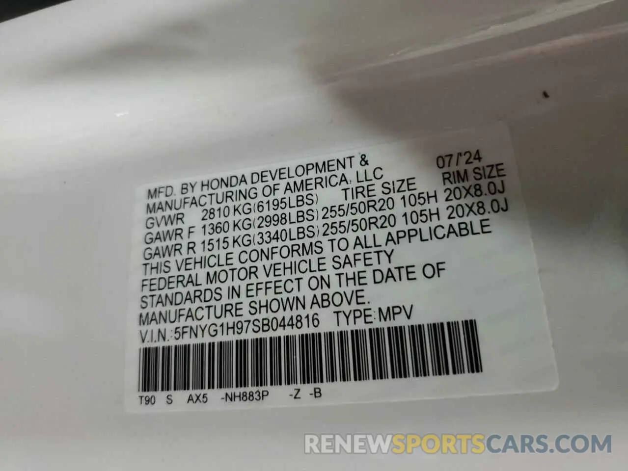 14 fotografías del automóvil dañado 5FNYG1H97SB044816 HONDA PILOT 2025