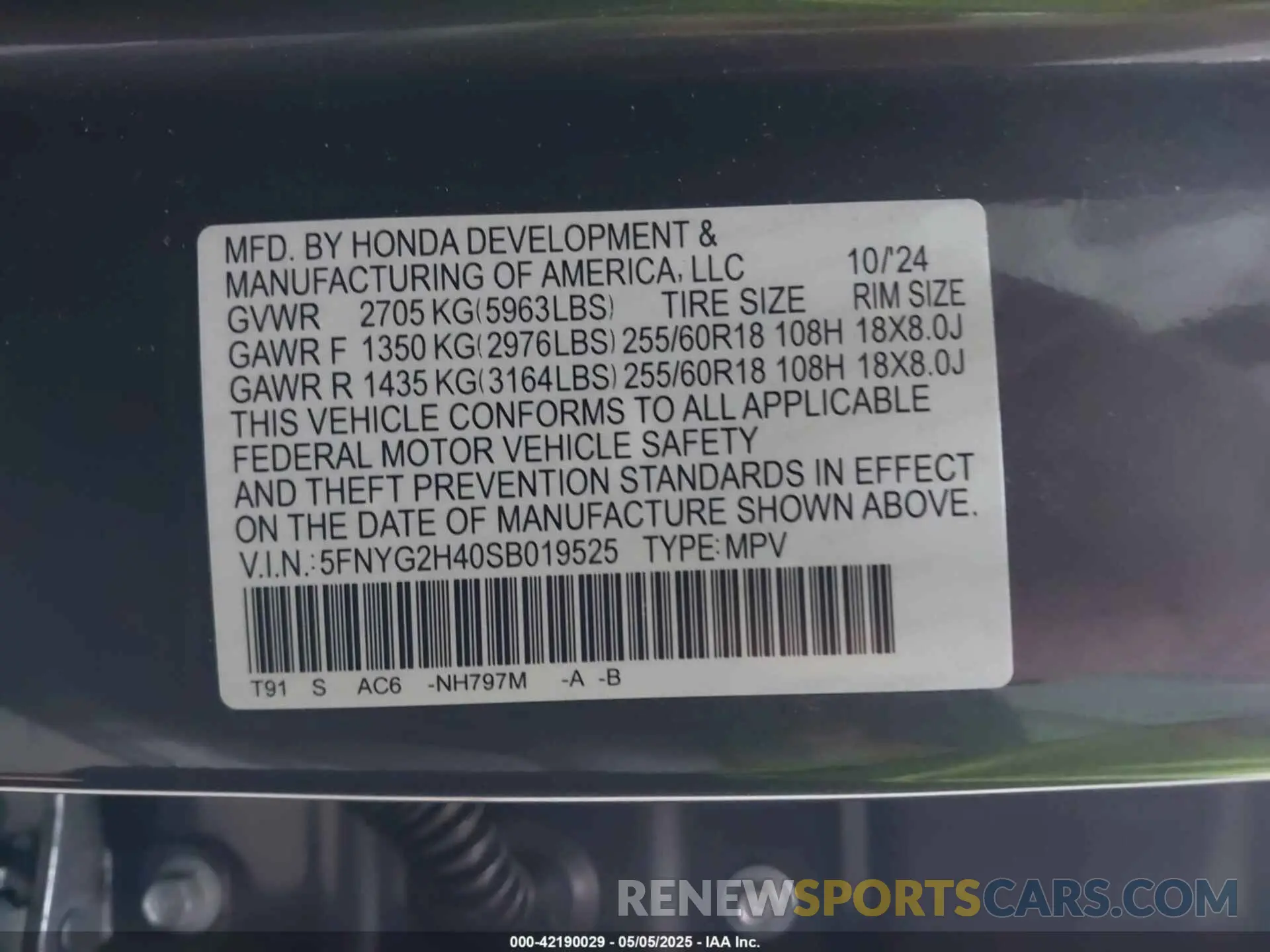 9 fotografías del automóvil dañado 5FNYG2H40SB019525 HONDA PILOT 2025
