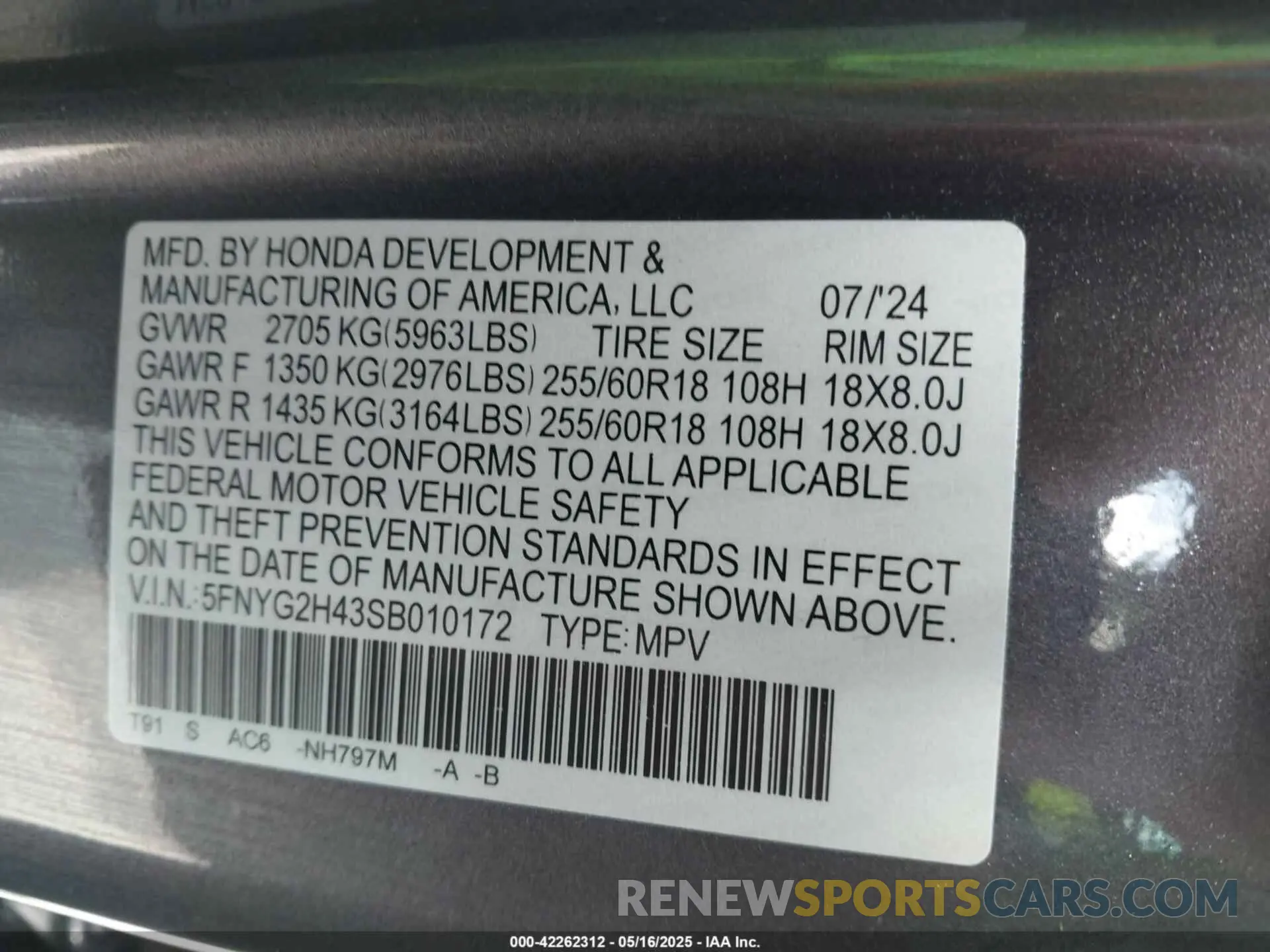 9 fotografías del automóvil dañado 5FNYG2H43SB010172 HONDA PILOT 2025