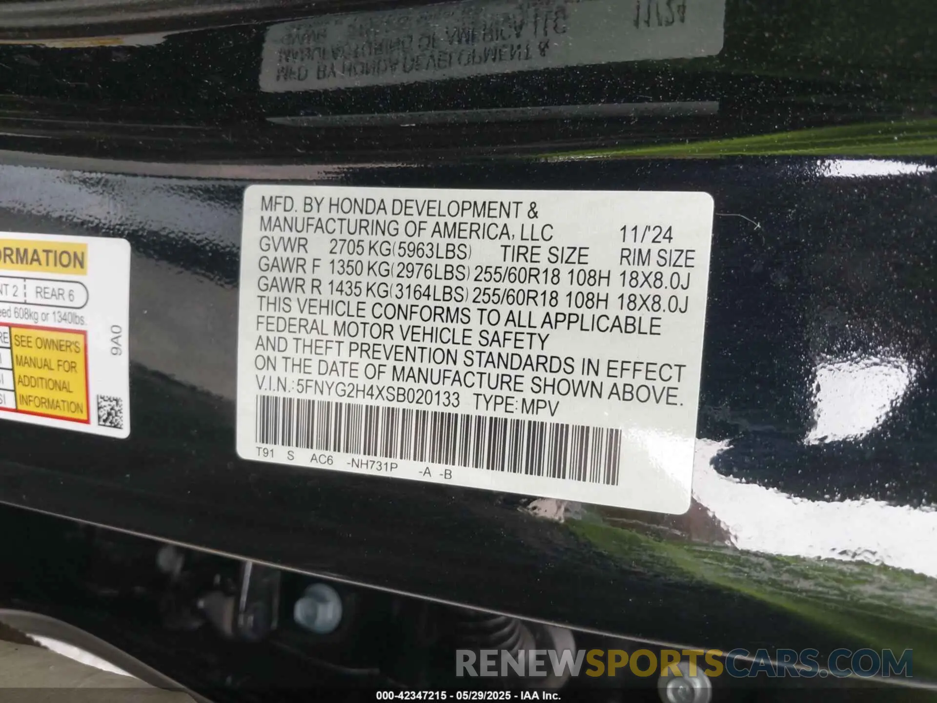 9 fotografías del automóvil dañado 5FNYG2H4XSB020133 HONDA PILOT 2025