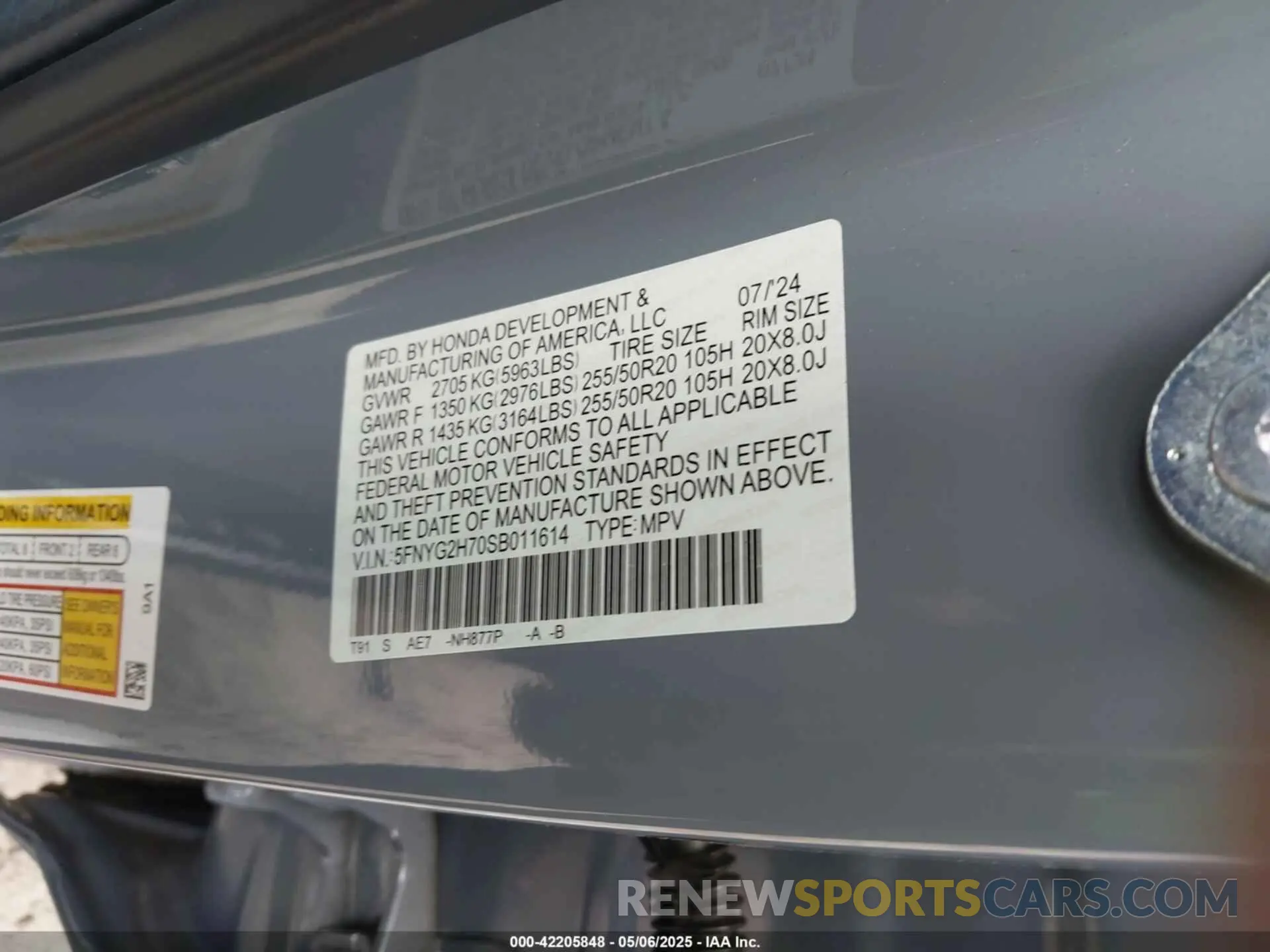 9 fotografías del automóvil dañado 5FNYG2H70SB011614 HONDA PILOT 2025