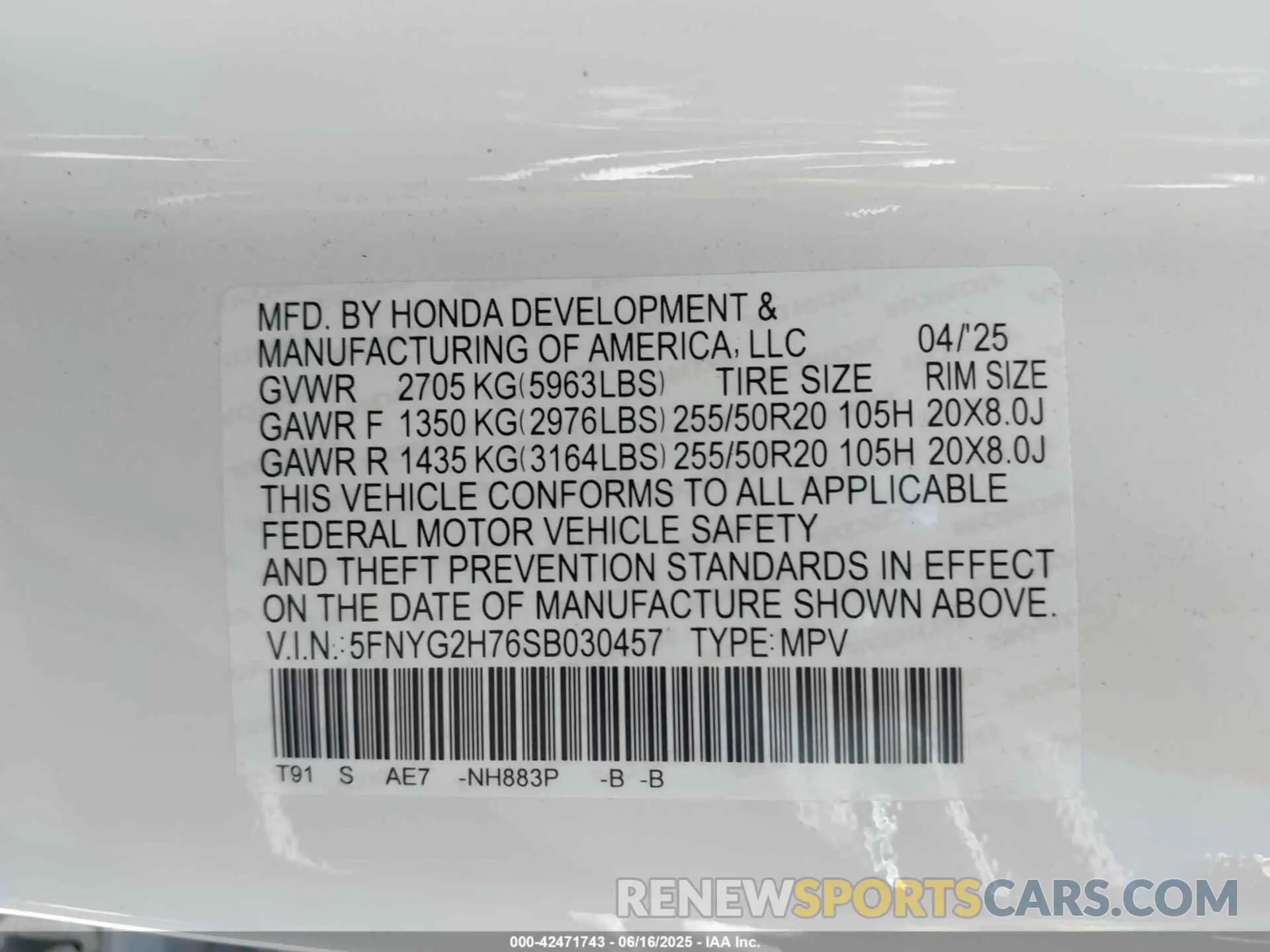 9 fotografías del automóvil dañado 5FNYG2H76SB030457 HONDA PILOT 2025
