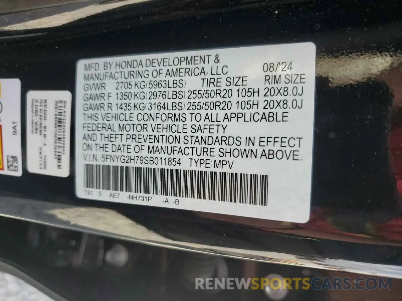 16 fotografías del automóvil dañado 5FNYG2H79SB011854 HONDA PILOT 2025