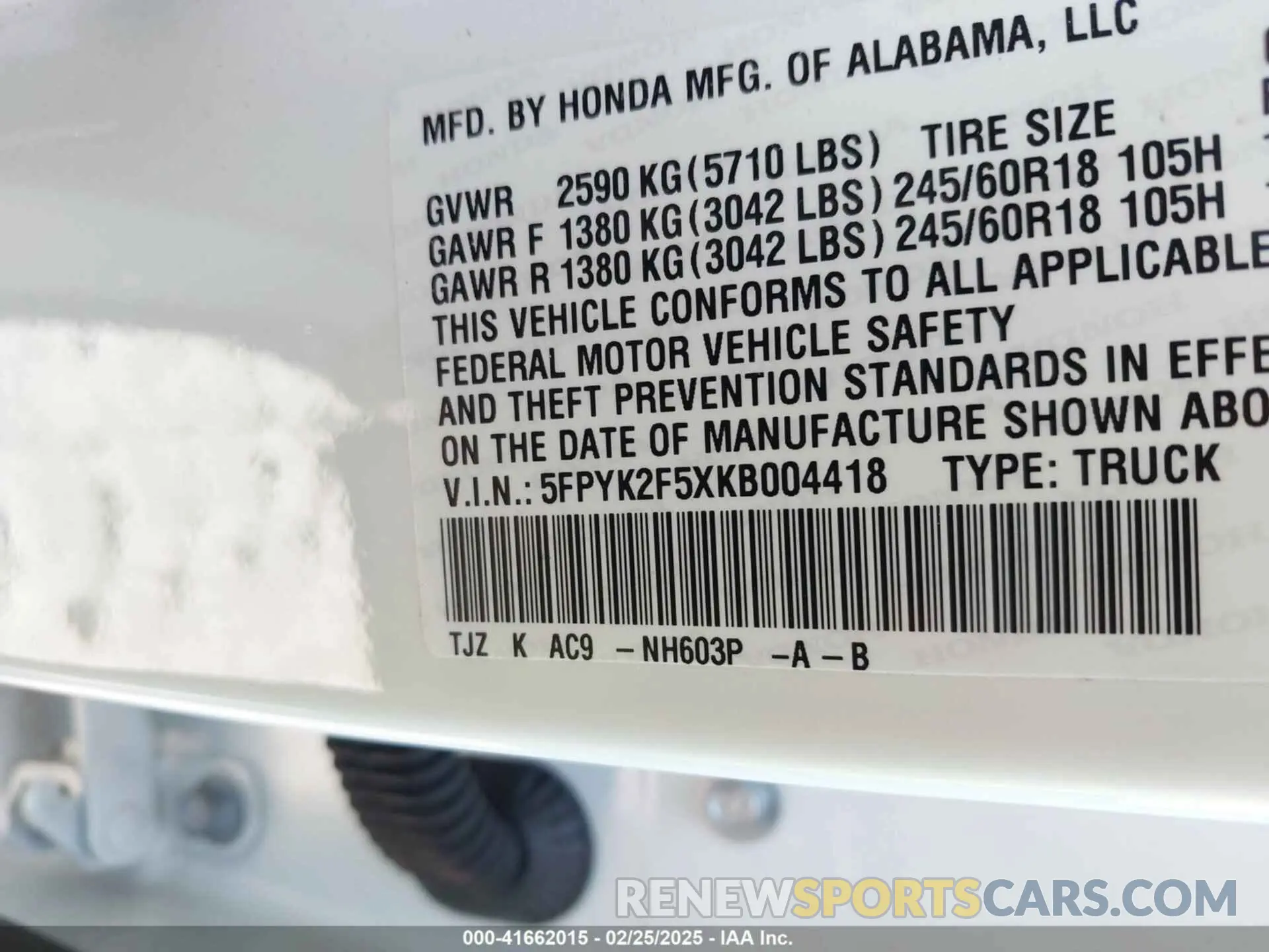 9 fotografías del automóvil dañado 5FPYK2F5XKB004418 HONDA RIDGELINE 2019