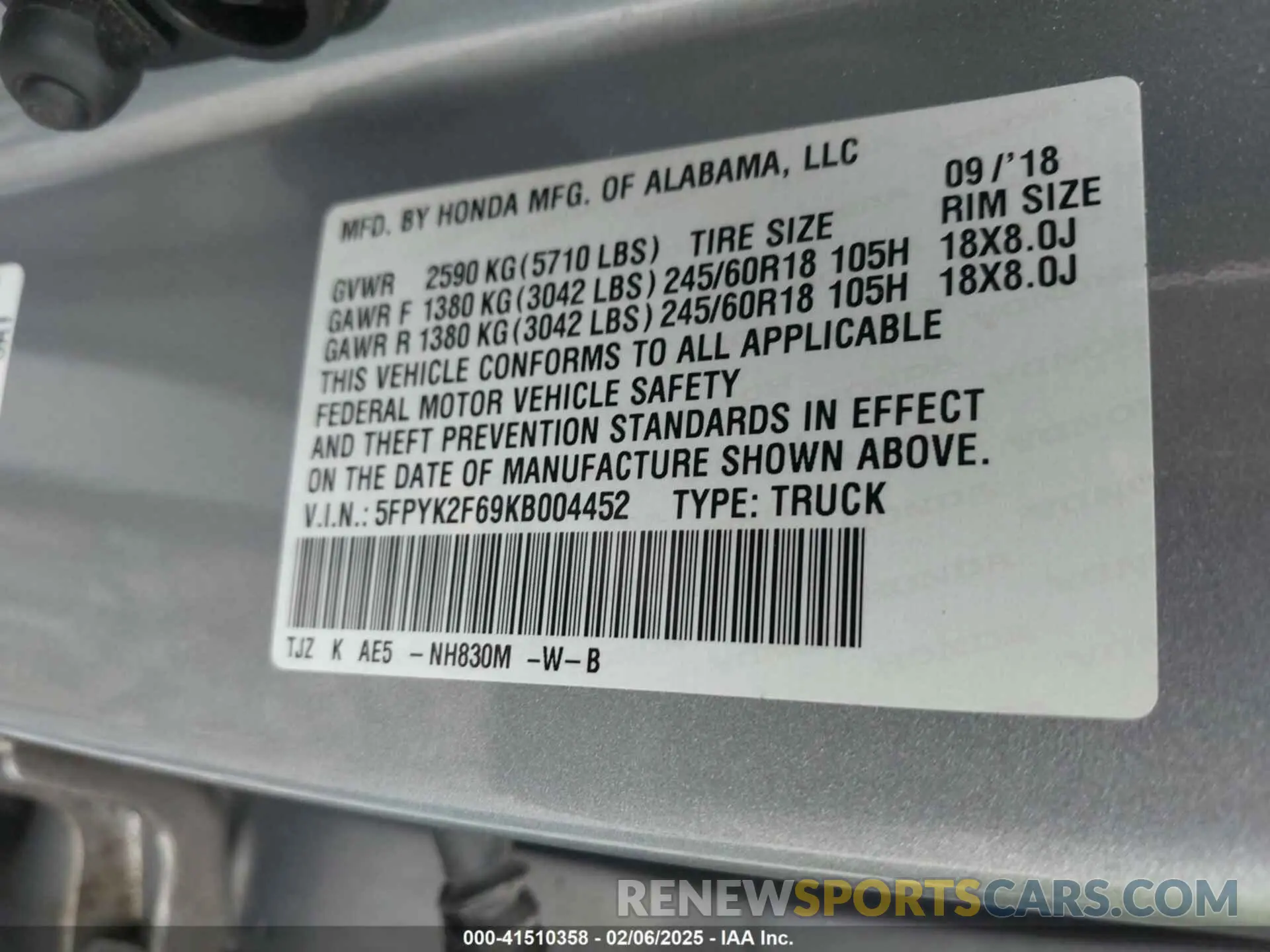 9 fotografías del automóvil dañado 5FPYK2F69KB004452 HONDA RIDGELINE 2019