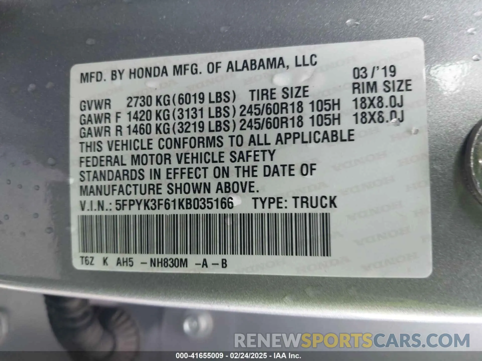 9 fotografías del automóvil dañado 5FPYK3F61KB035166 HONDA RIDGELINE 2019