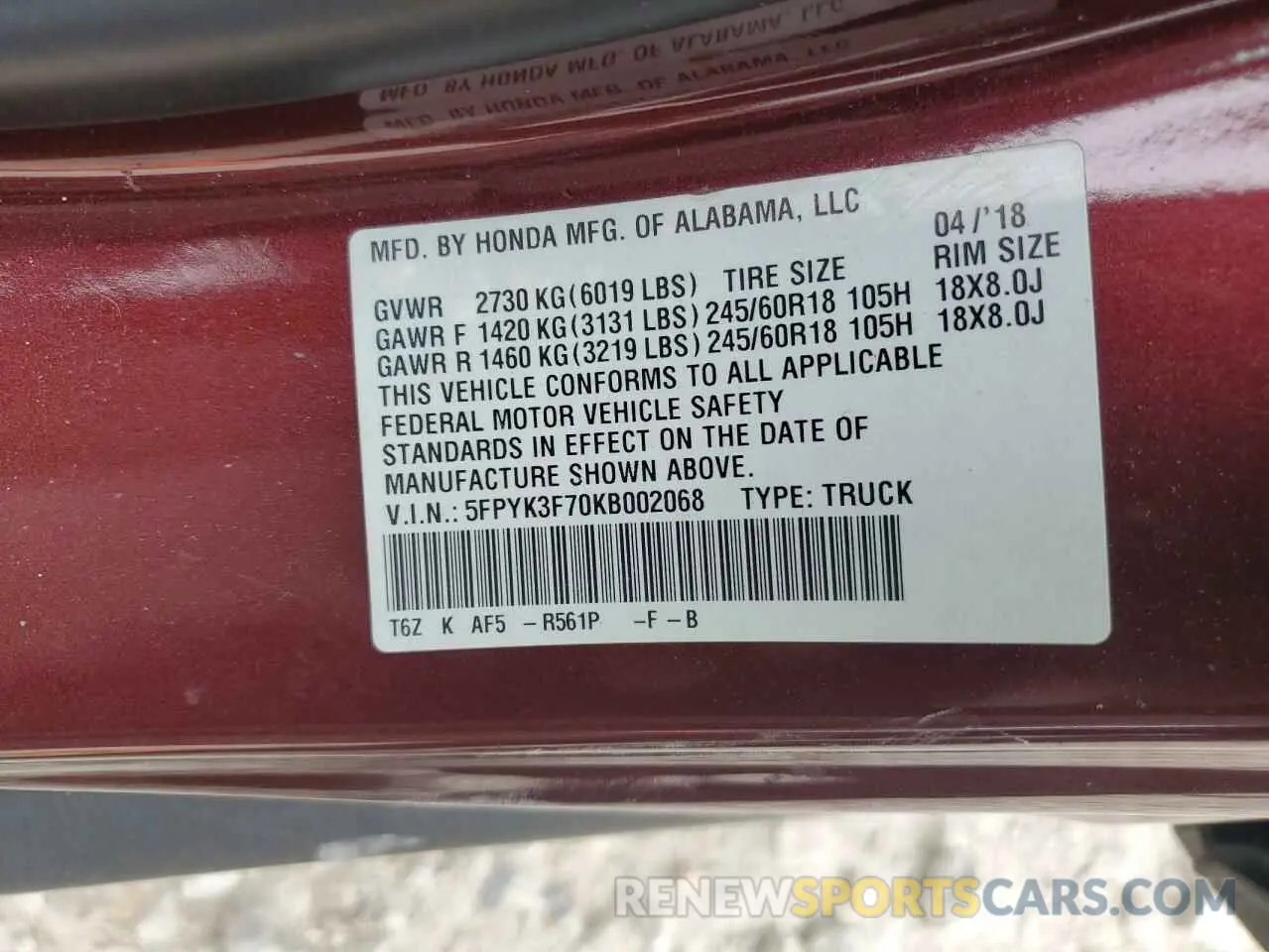 12 fotografías del automóvil dañado 5FPYK3F70KB002068 HONDA RIDGELINE 2019