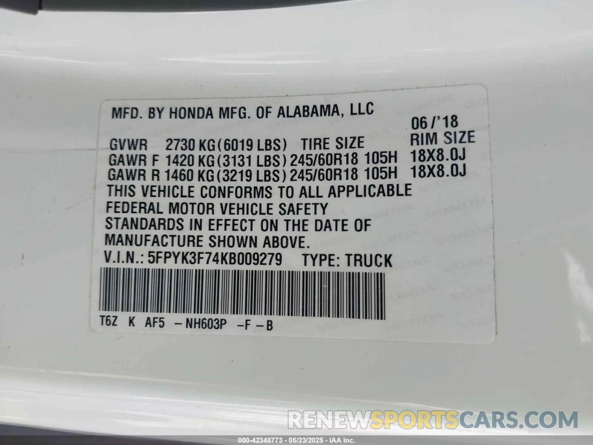 9 fotografías del automóvil dañado 5FPYK3F74KB009279 HONDA RIDGELINE 2019