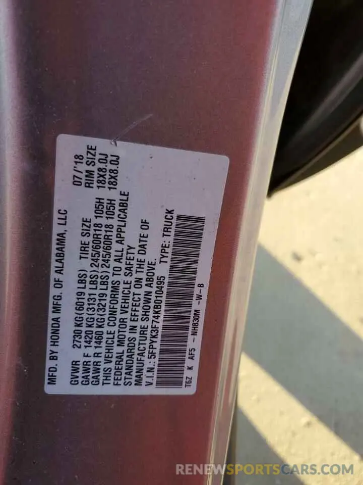 14 fotografías del automóvil dañado 5FPYK3F74KB010495 HONDA RIDGELINE 2019