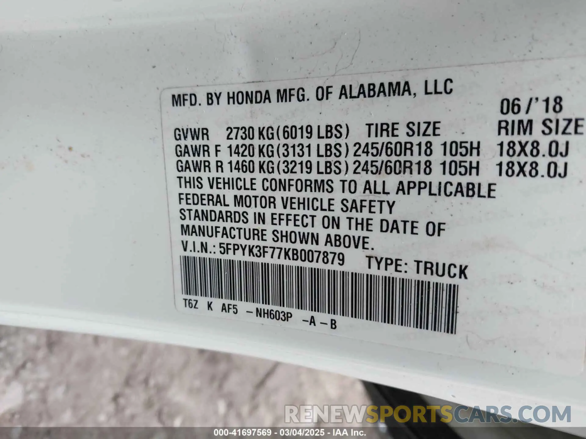 9 fotografías del automóvil dañado 5FPYK3F77KB007879 HONDA RIDGELINE 2019