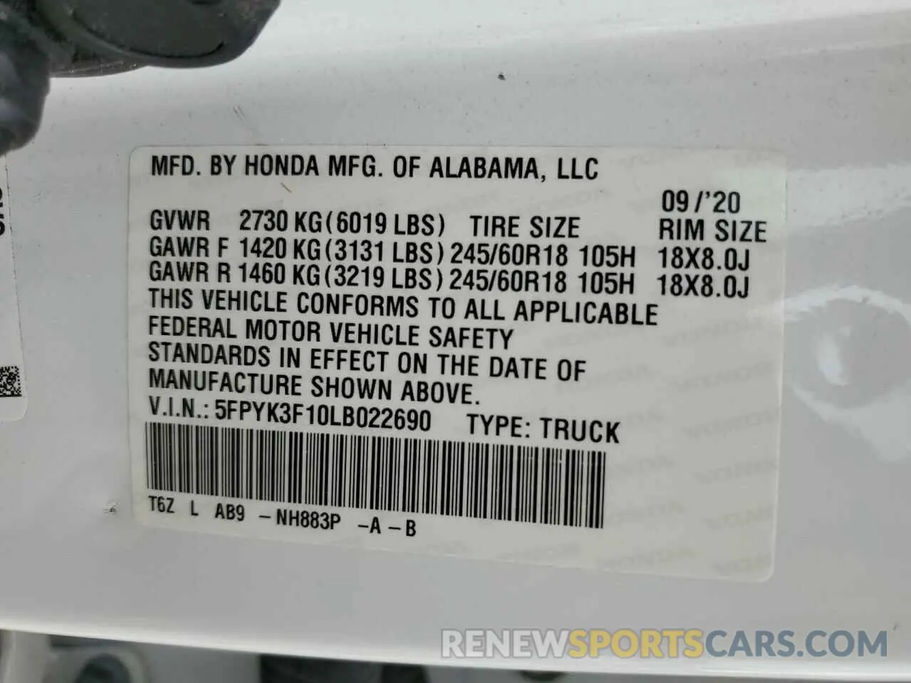 13 fotografías del automóvil dañado 5FPYK3F10LB022690 HONDA RIDGELINE 2020