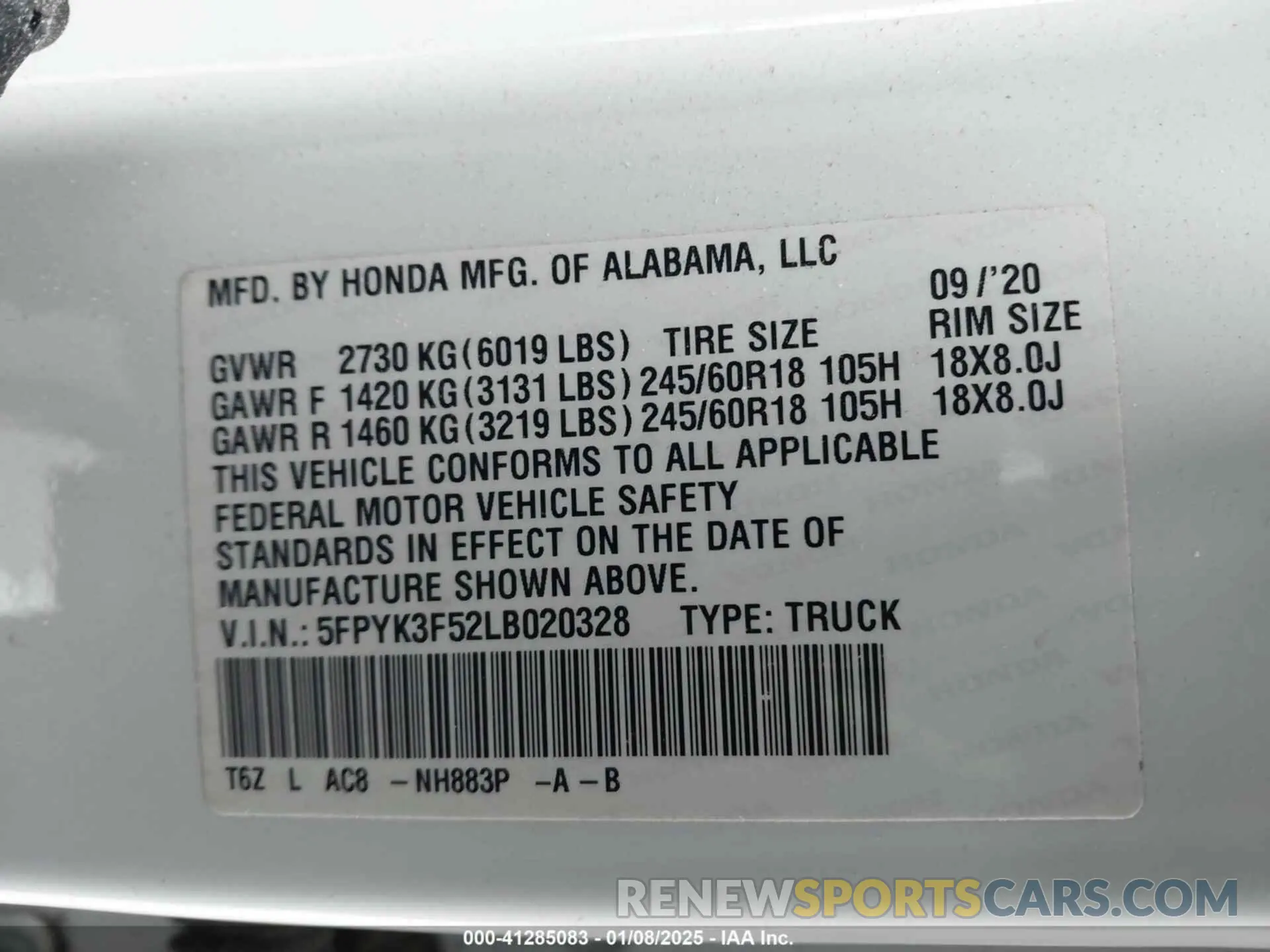 9 fotografías del automóvil dañado 5FPYK3F52LB020328 HONDA RIDGELINE 2020