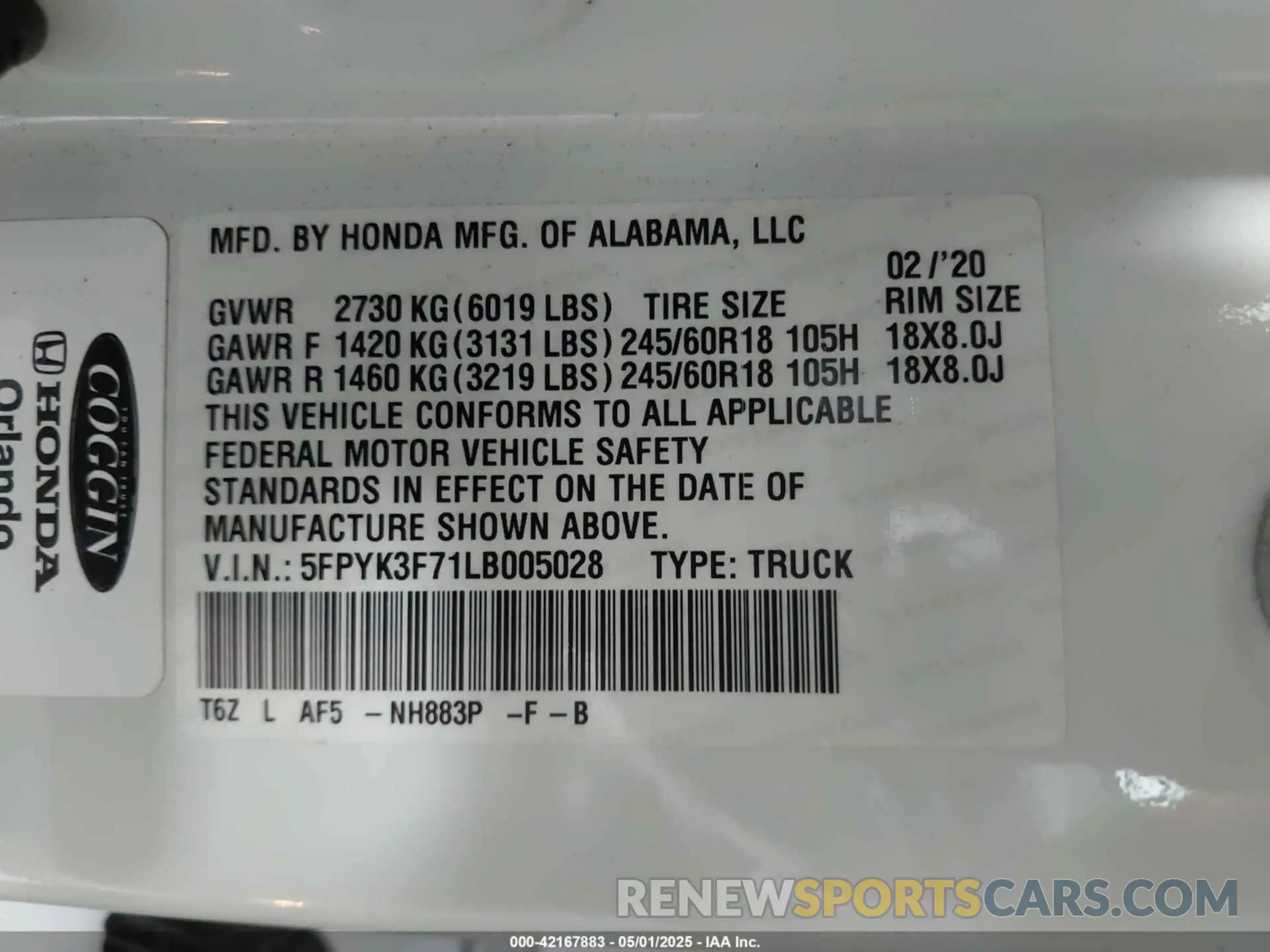 9 fotografías del automóvil dañado 5FPYK3F71LB005028 HONDA RIDGELINE 2020
