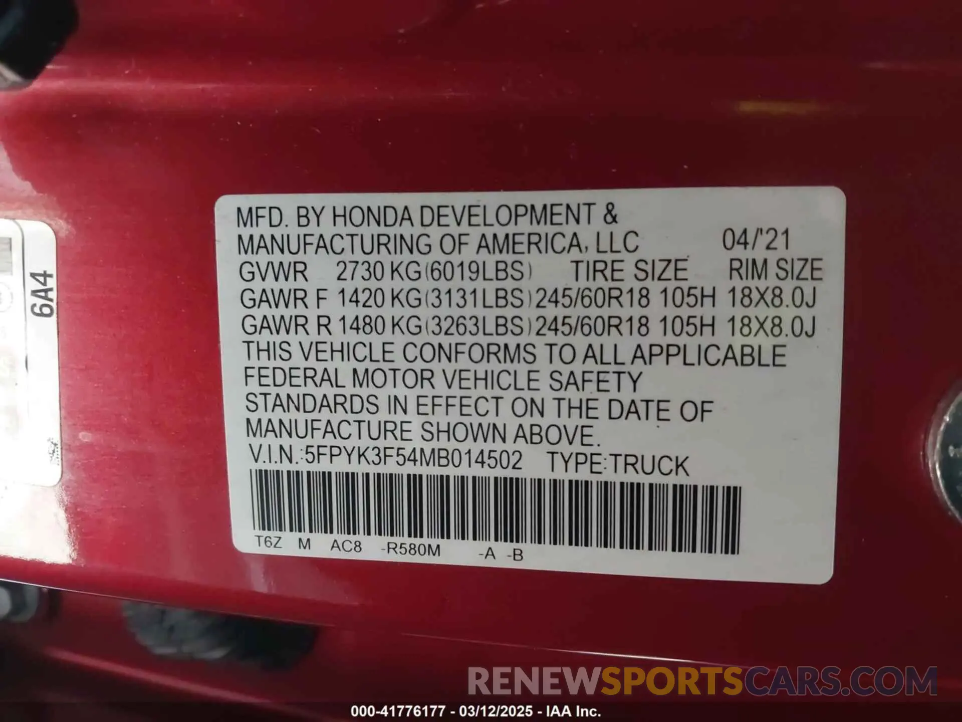 9 fotografías del automóvil dañado 5FPYK3F54MB014502 HONDA RIDGELINE 2021