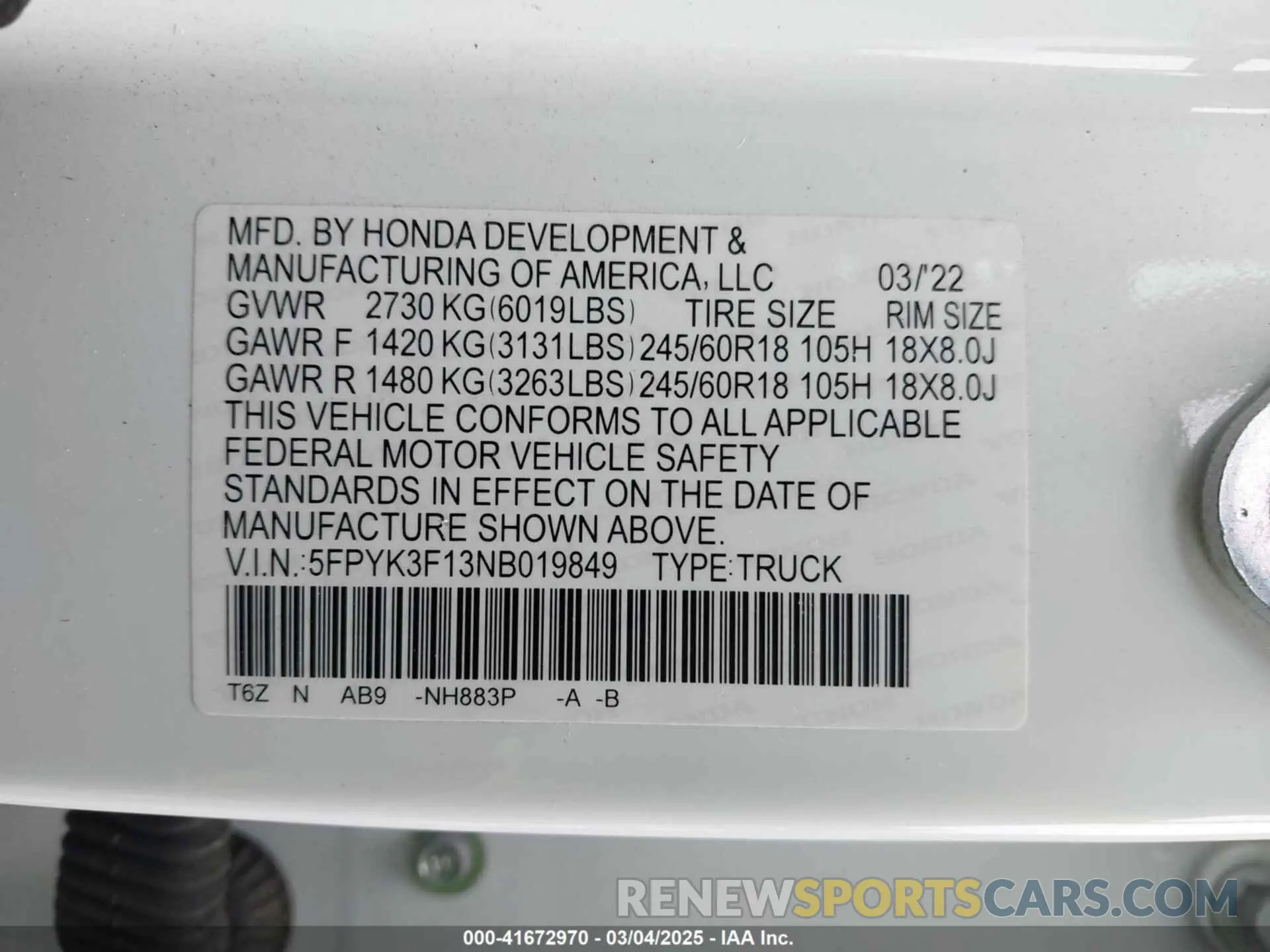 9 fotografías del automóvil dañado 5FPYK3F13NB019849 HONDA RIDGELINE 2022