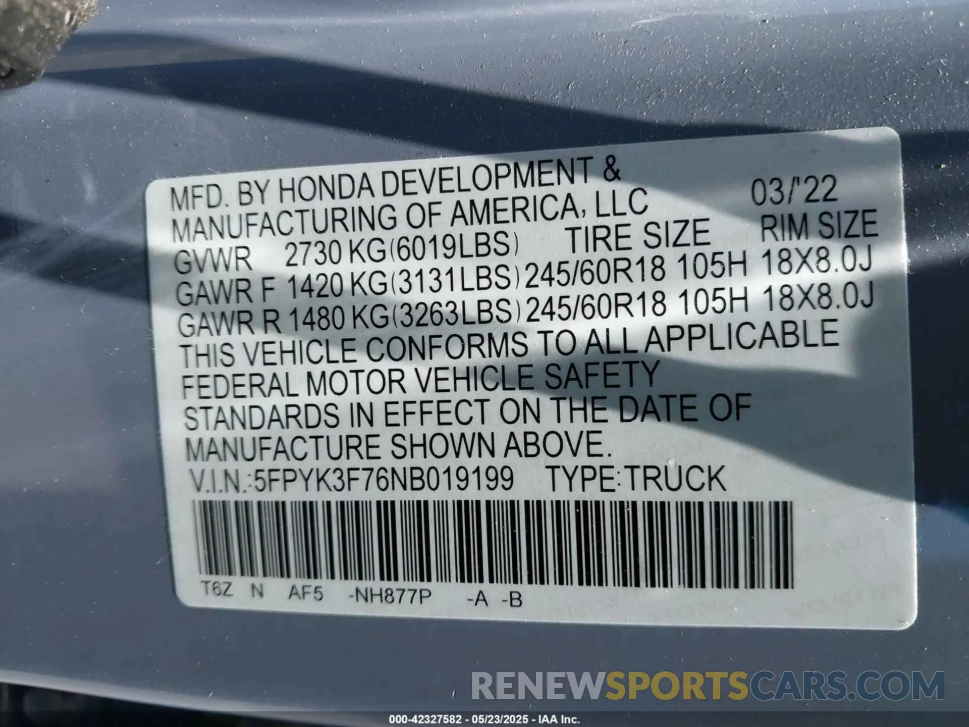 9 fotografías del automóvil dañado 5FPYK3F76NB019199 HONDA RIDGELINE 2022