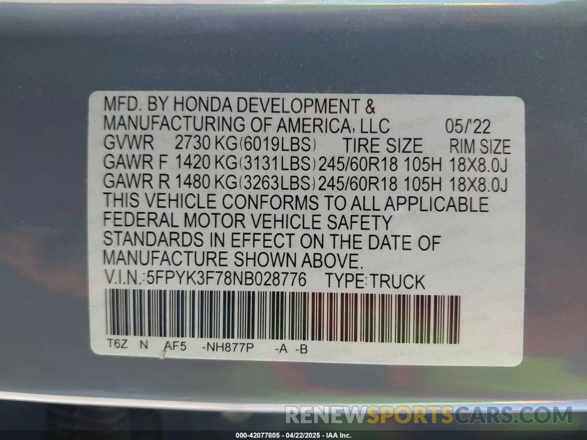 9 fotografías del automóvil dañado 5FPYK3F78NB028776 HONDA RIDGELINE 2022