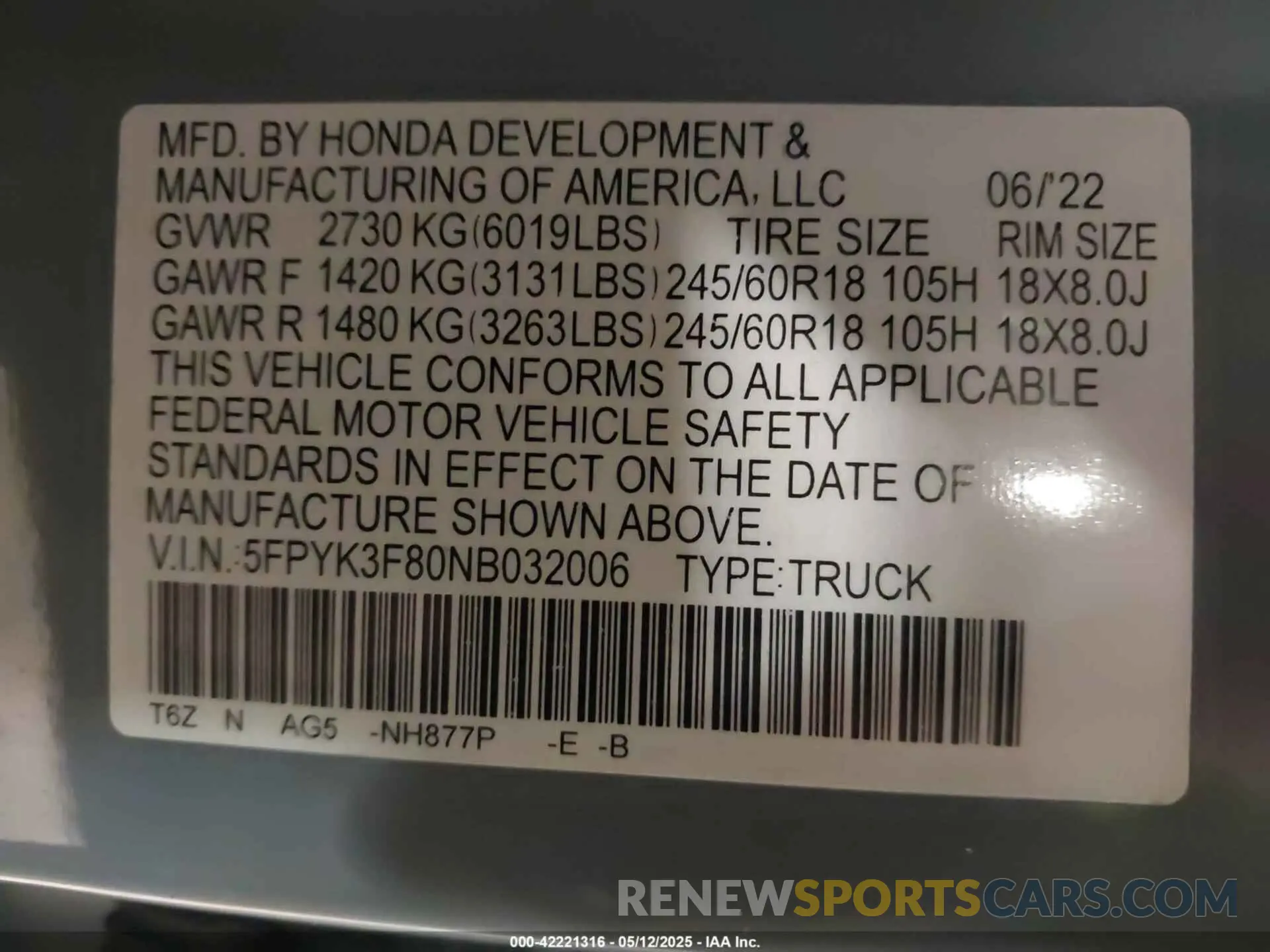 9 fotografías del automóvil dañado 5FPYK3F80NB032006 HONDA RIDGELINE 2022