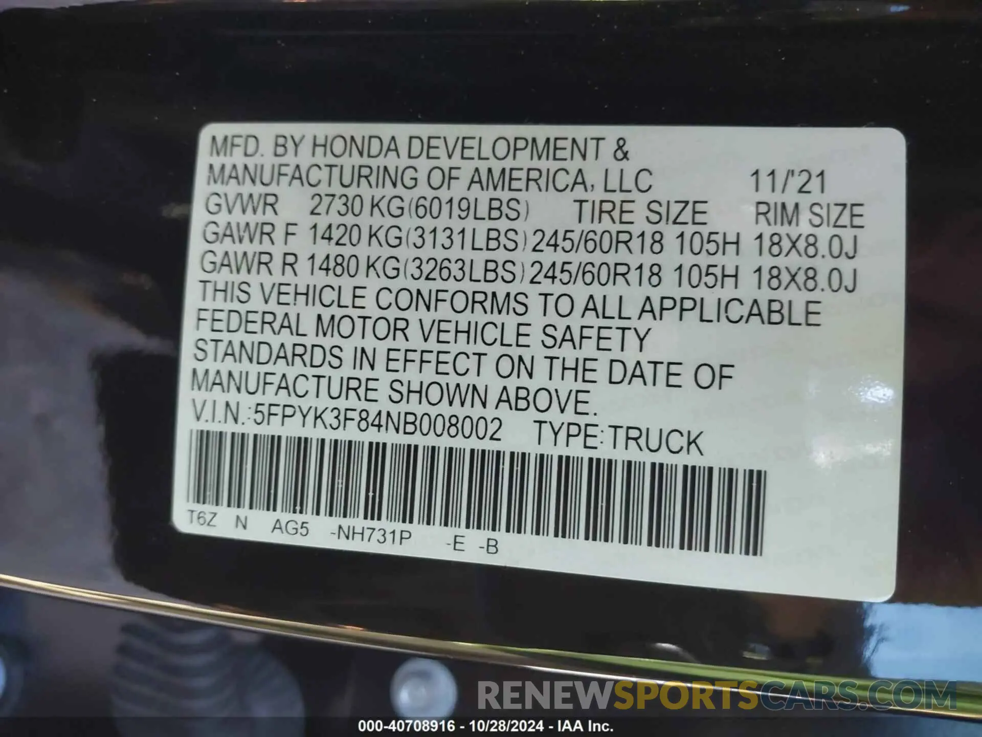 9 fotografías del automóvil dañado 5FPYK3F84NB008002 HONDA RIDGELINE 2022