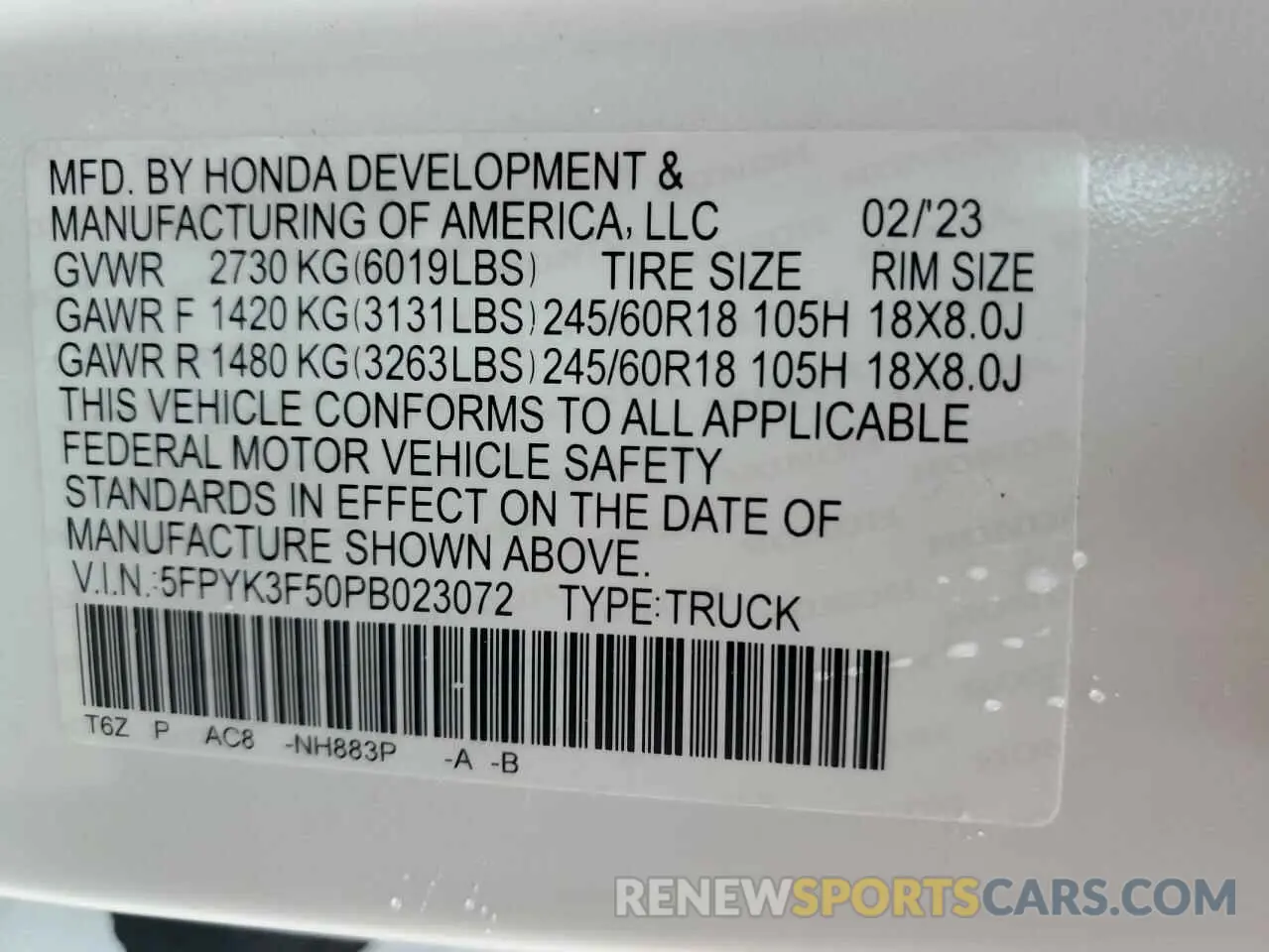 13 fotografías del automóvil dañado 5FPYK3F50PB023072 HONDA RIDGELINE 2023