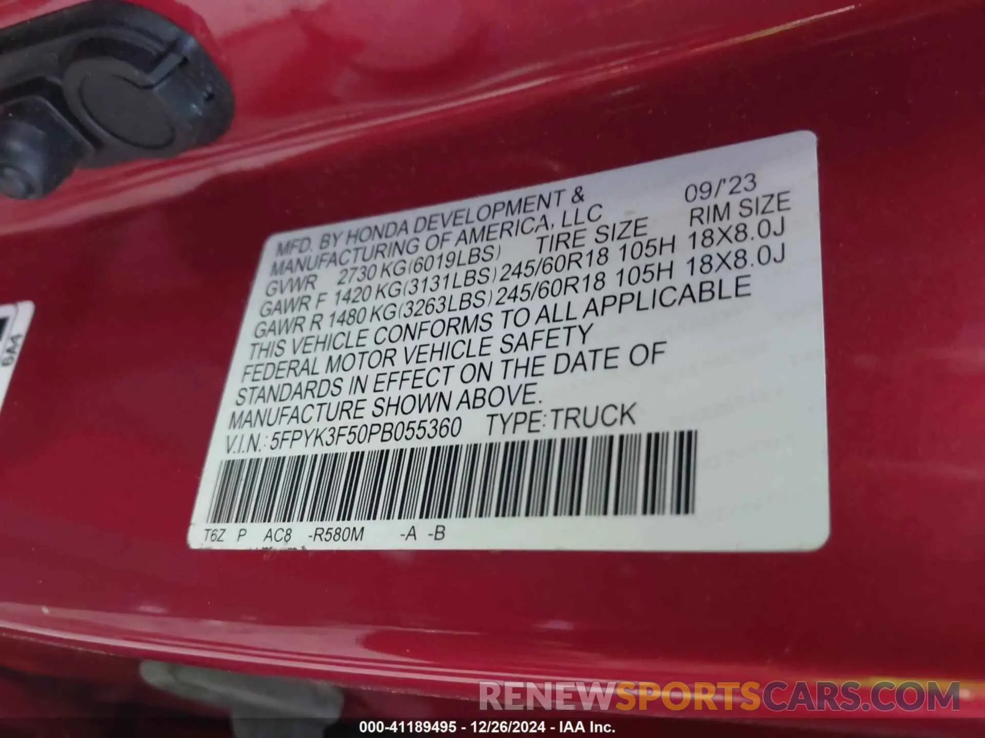 9 fotografías del automóvil dañado 5FPYK3F50PB055360 HONDA RIDGELINE 2023