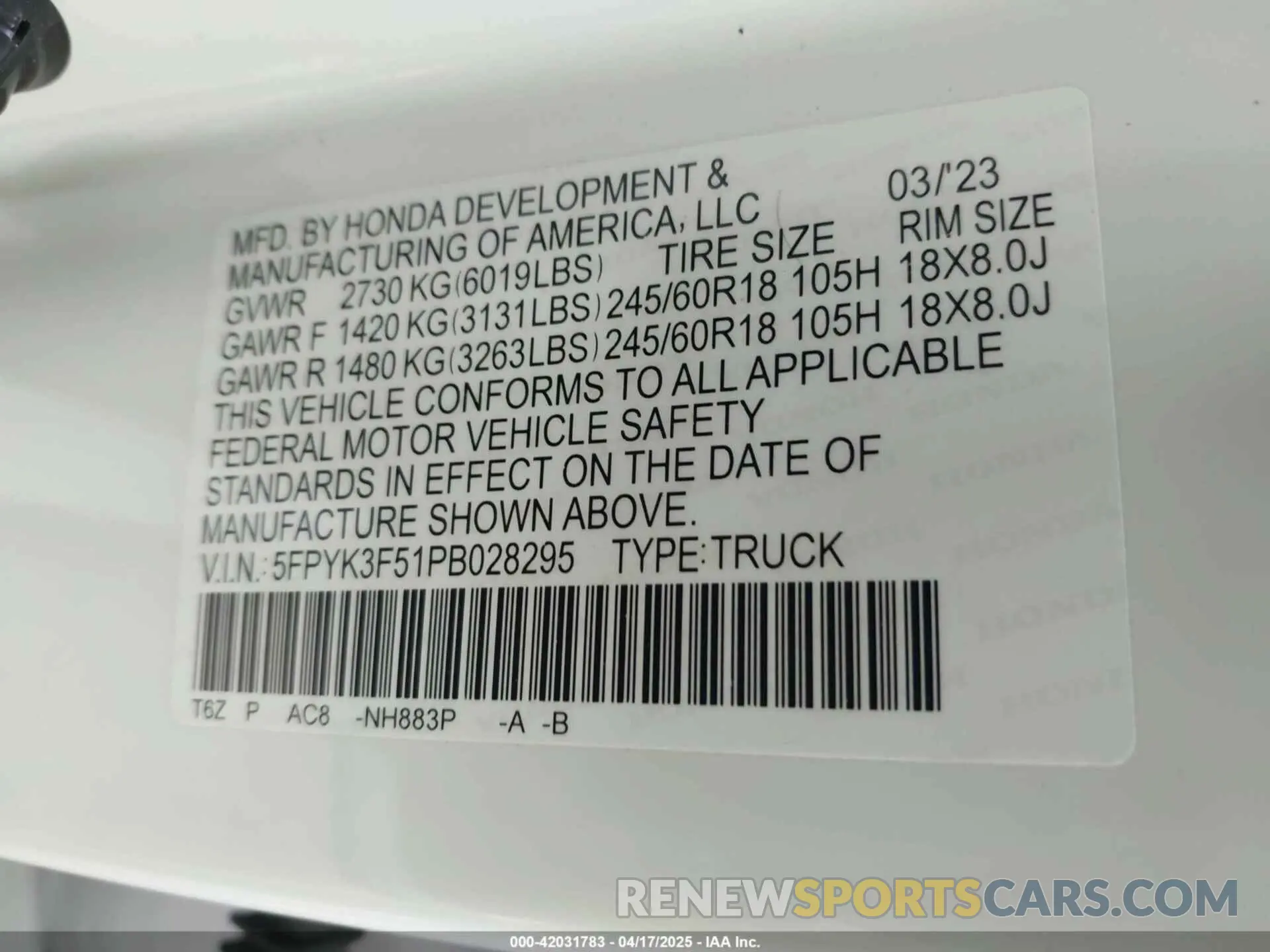 9 fotografías del automóvil dañado 5FPYK3F51PB028295 HONDA RIDGELINE 2023