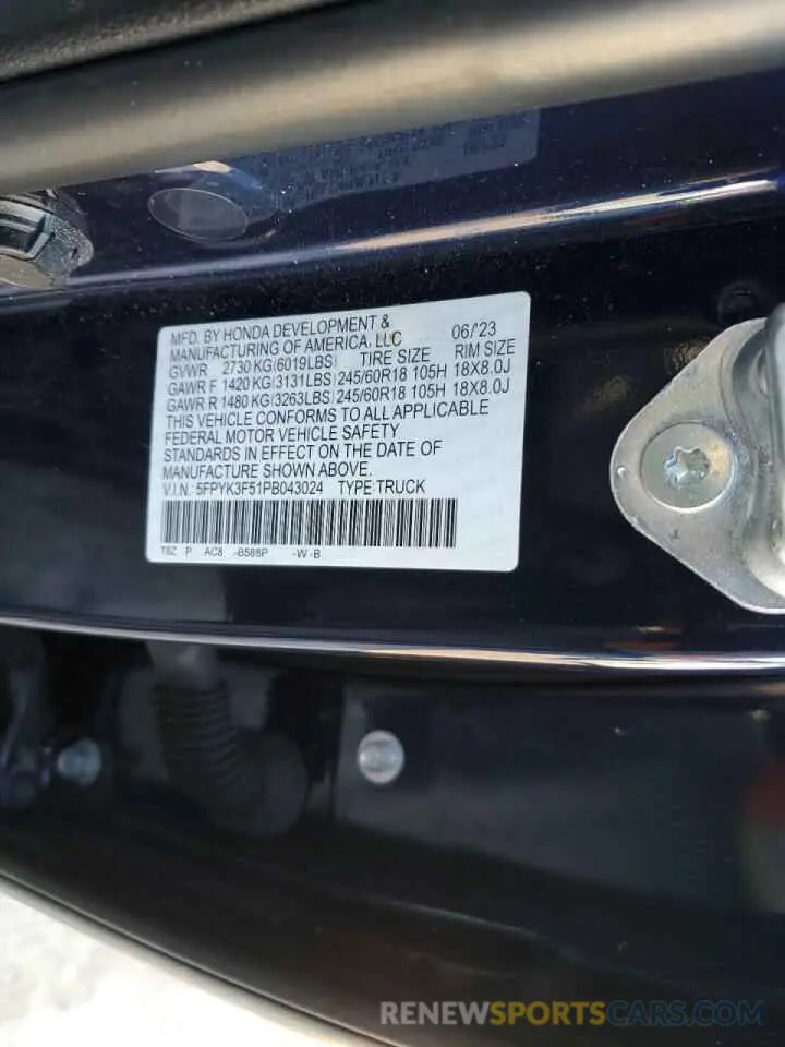 12 fotografías del automóvil dañado 5FPYK3F51PB043024 HONDA RIDGELINE 2023