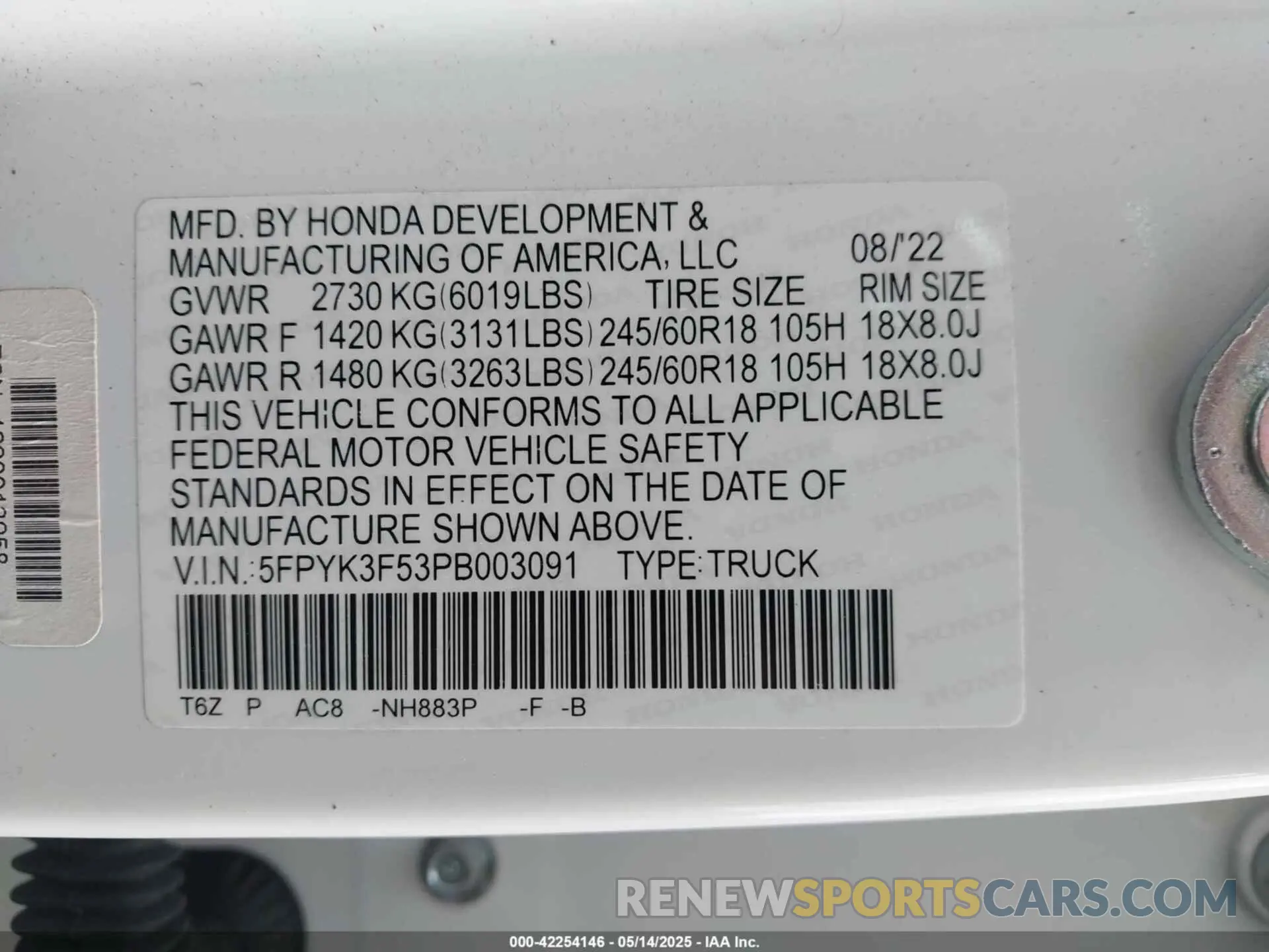 9 fotografías del automóvil dañado 5FPYK3F53PB003091 HONDA RIDGELINE 2023