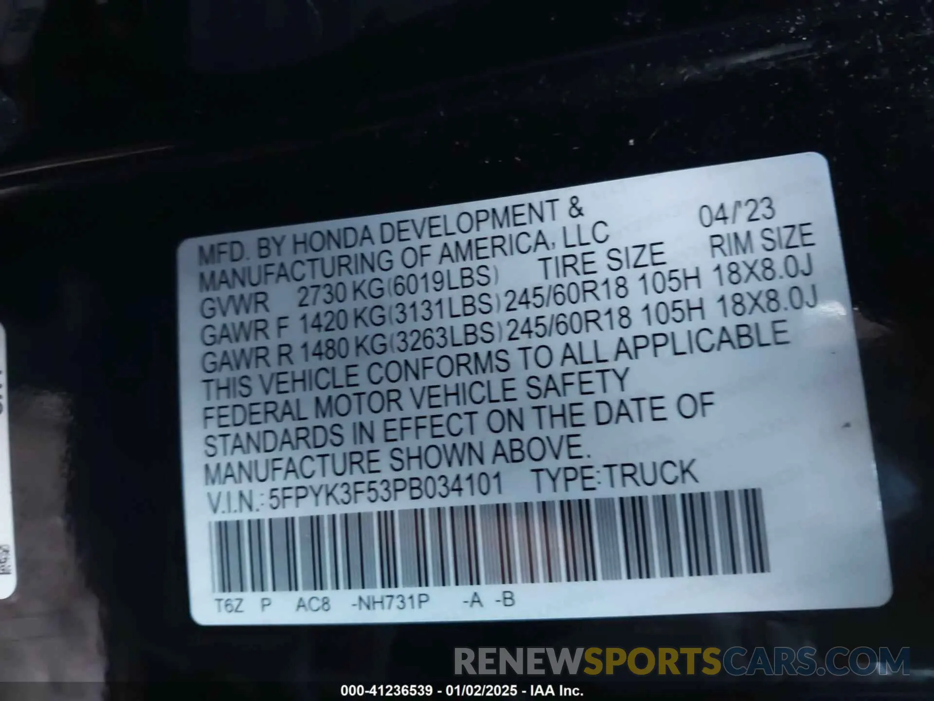 9 fotografías del automóvil dañado 5FPYK3F53PB034101 HONDA RIDGELINE 2023