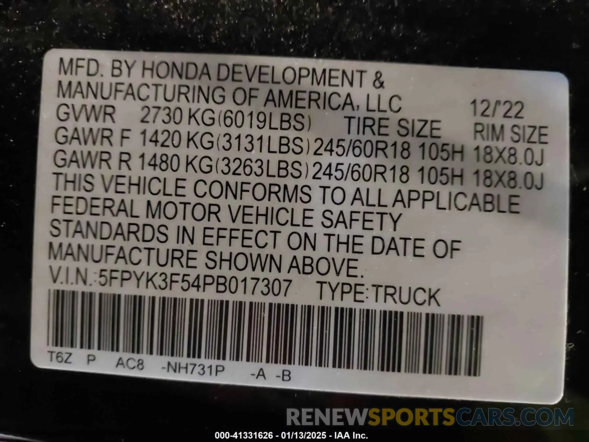 9 fotografías del automóvil dañado 5FPYK3F54PB017307 HONDA RIDGELINE 2023