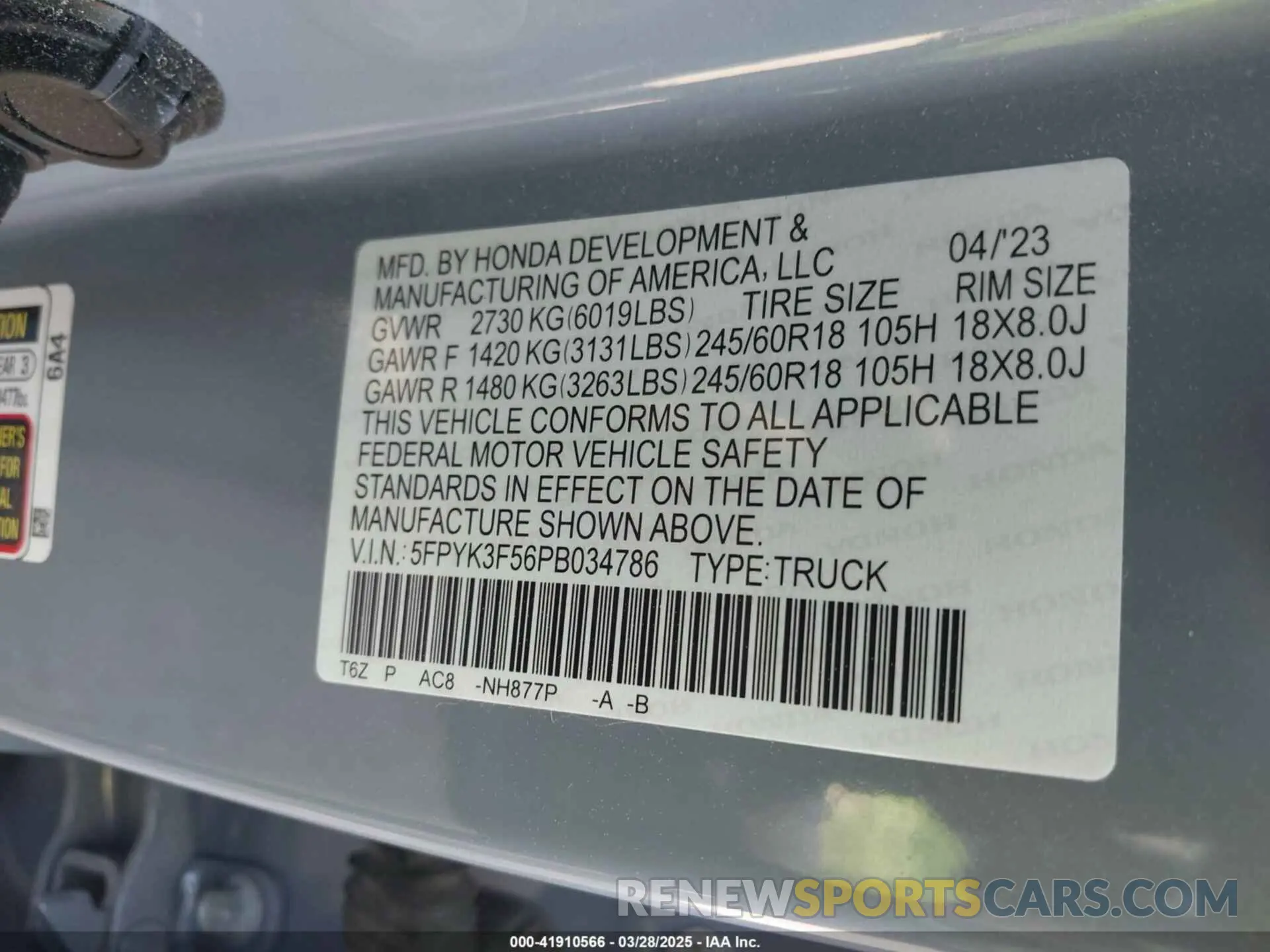 9 fotografías del automóvil dañado 5FPYK3F56PB034786 HONDA RIDGELINE 2023