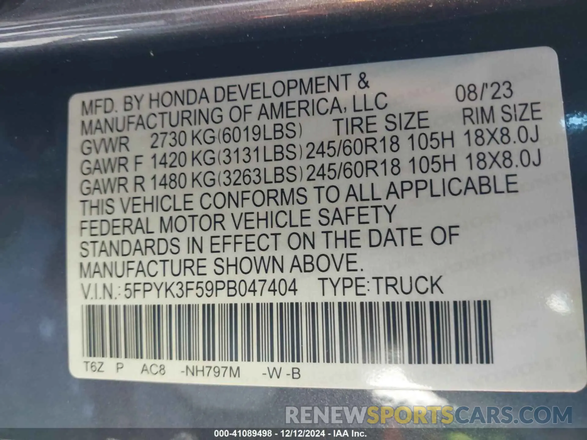 9 fotografías del automóvil dañado 5FPYK3F59PB047404 HONDA RIDGELINE 2023