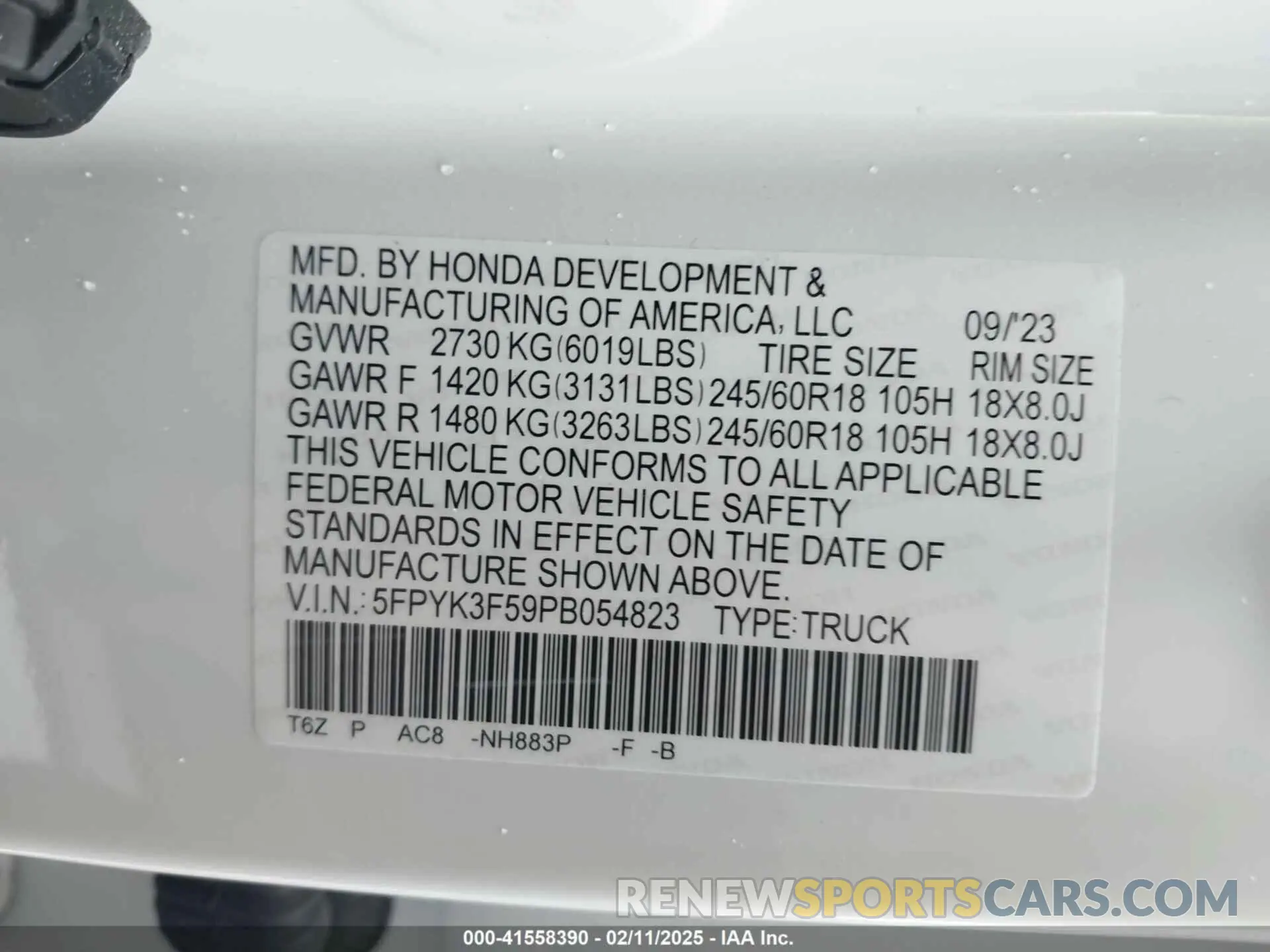 9 fotografías del automóvil dañado 5FPYK3F59PB054823 HONDA RIDGELINE 2023