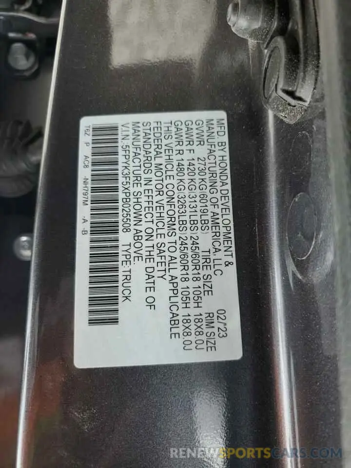 13 fotografías del automóvil dañado 5FPYK3F5XPB025508 HONDA RIDGELINE 2023