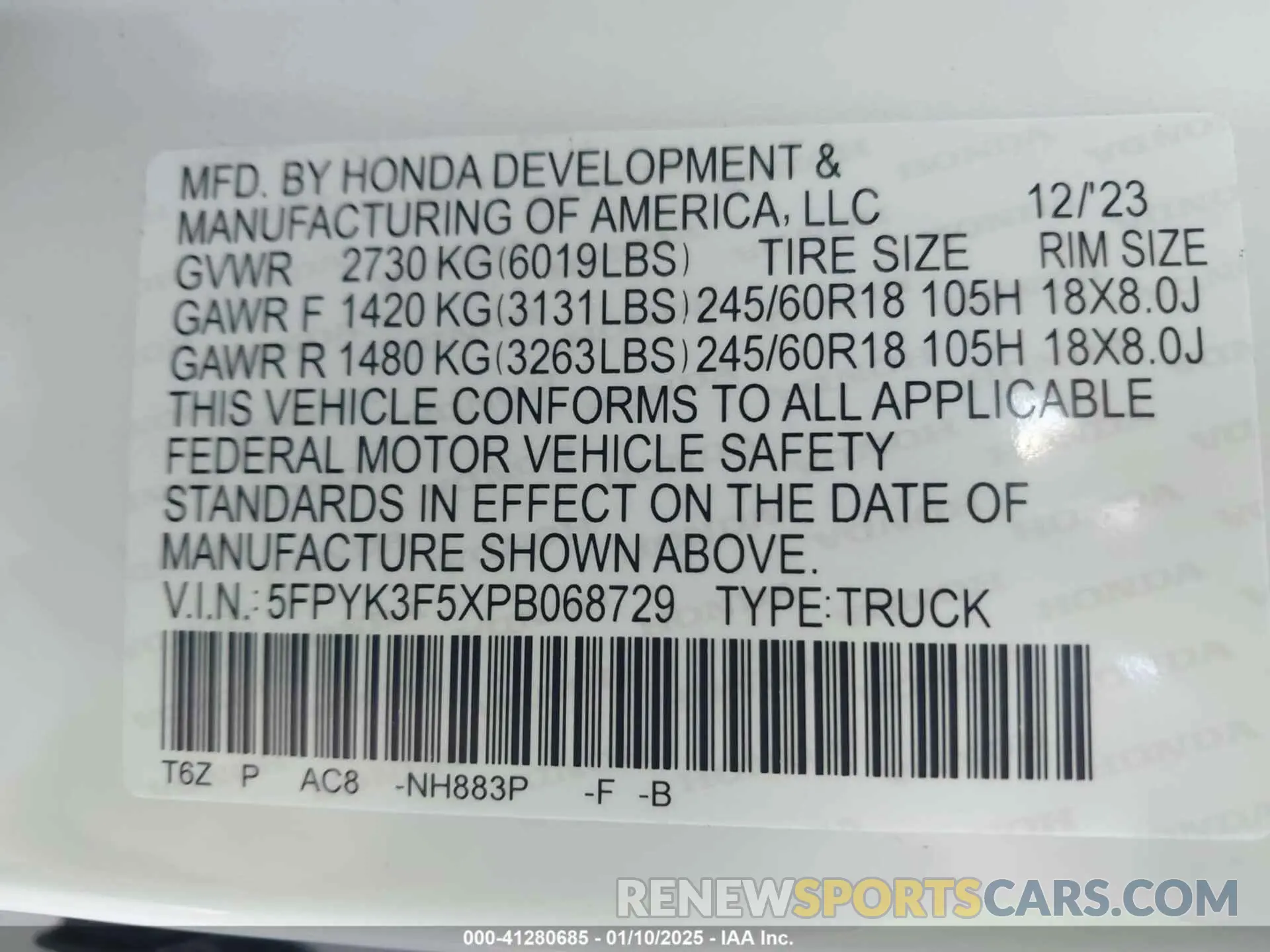 9 fotografías del automóvil dañado 5FPYK3F5XPB068729 HONDA RIDGELINE 2023