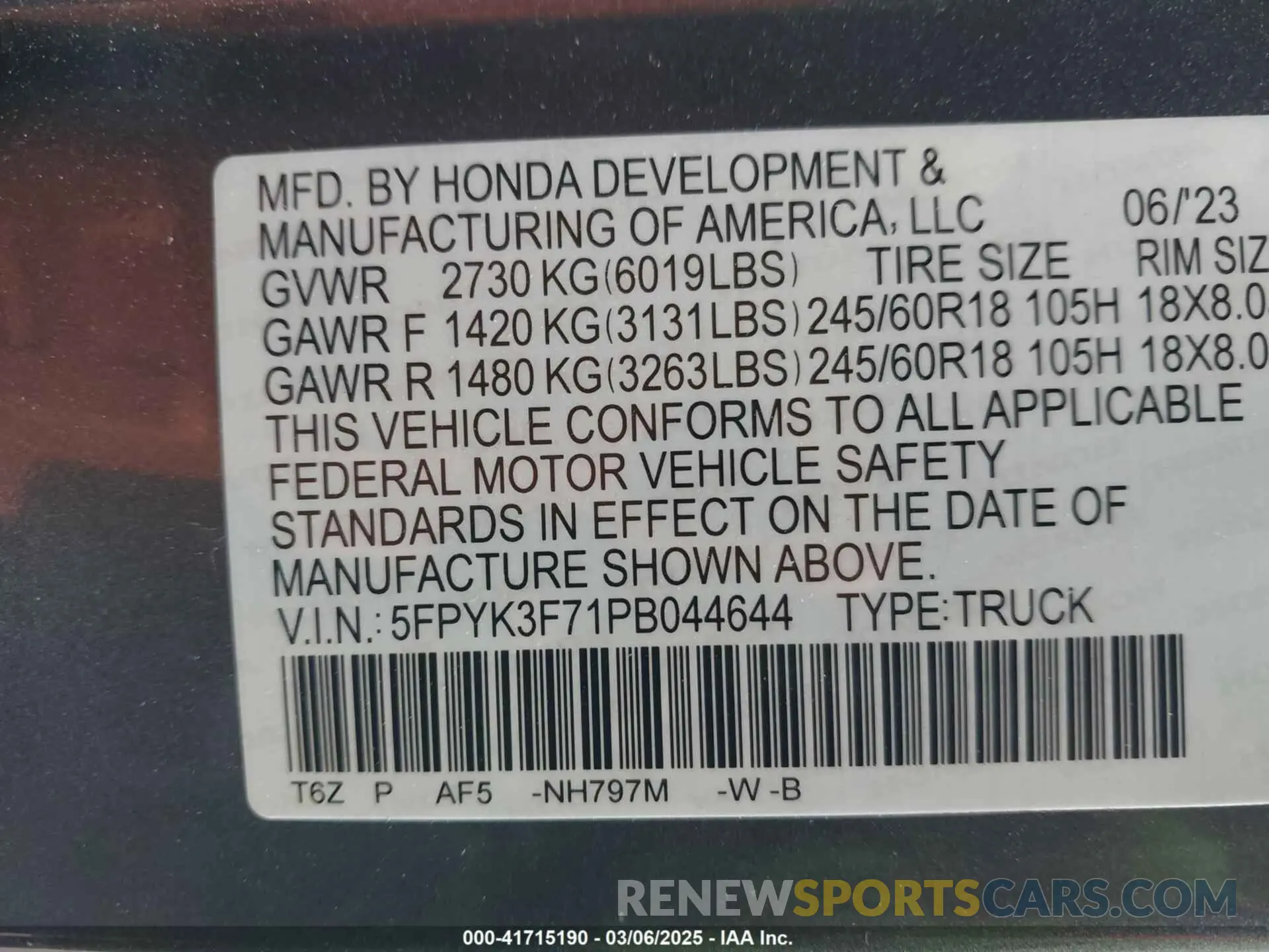 9 fotografías del automóvil dañado 5FPYK3F71PB044644 HONDA RIDGELINE 2023