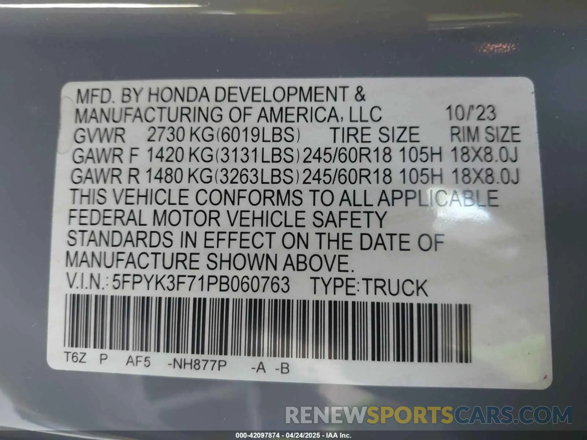 9 fotografías del automóvil dañado 5FPYK3F71PB060763 HONDA RIDGELINE 2023
