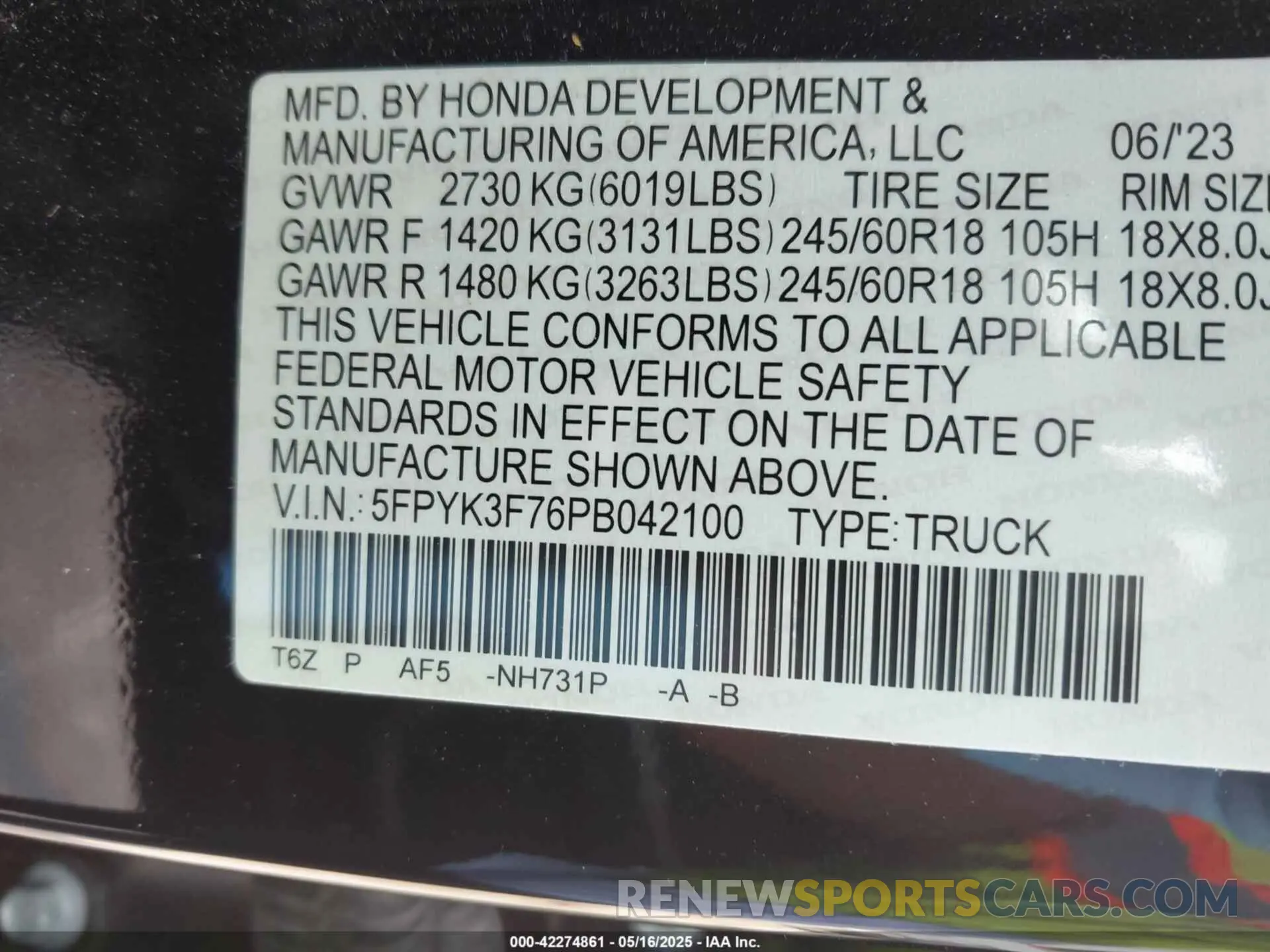 9 fotografías del automóvil dañado 5FPYK3F76PB042100 HONDA RIDGELINE 2023